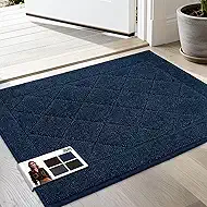 JSEI Dirt Trapper Door Mat 20"x32", Non-Slip Washable Entryway Mats, Dog Door Mat, Stain Resistant and Absorbent Floor Mats, Low Profile Welcome Mat for Front Back Door, Navy Blue