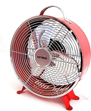 Optimus F-6310RD F-6310 2-Speed 50-Watt 10-In. Portable Retro Drum Fan Red