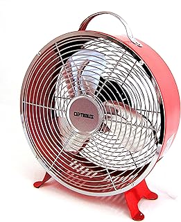 Optimus F-6310RD F-6310 2-Speed 50-Watt 10-In. Portable Retro Drum Fan (Red)