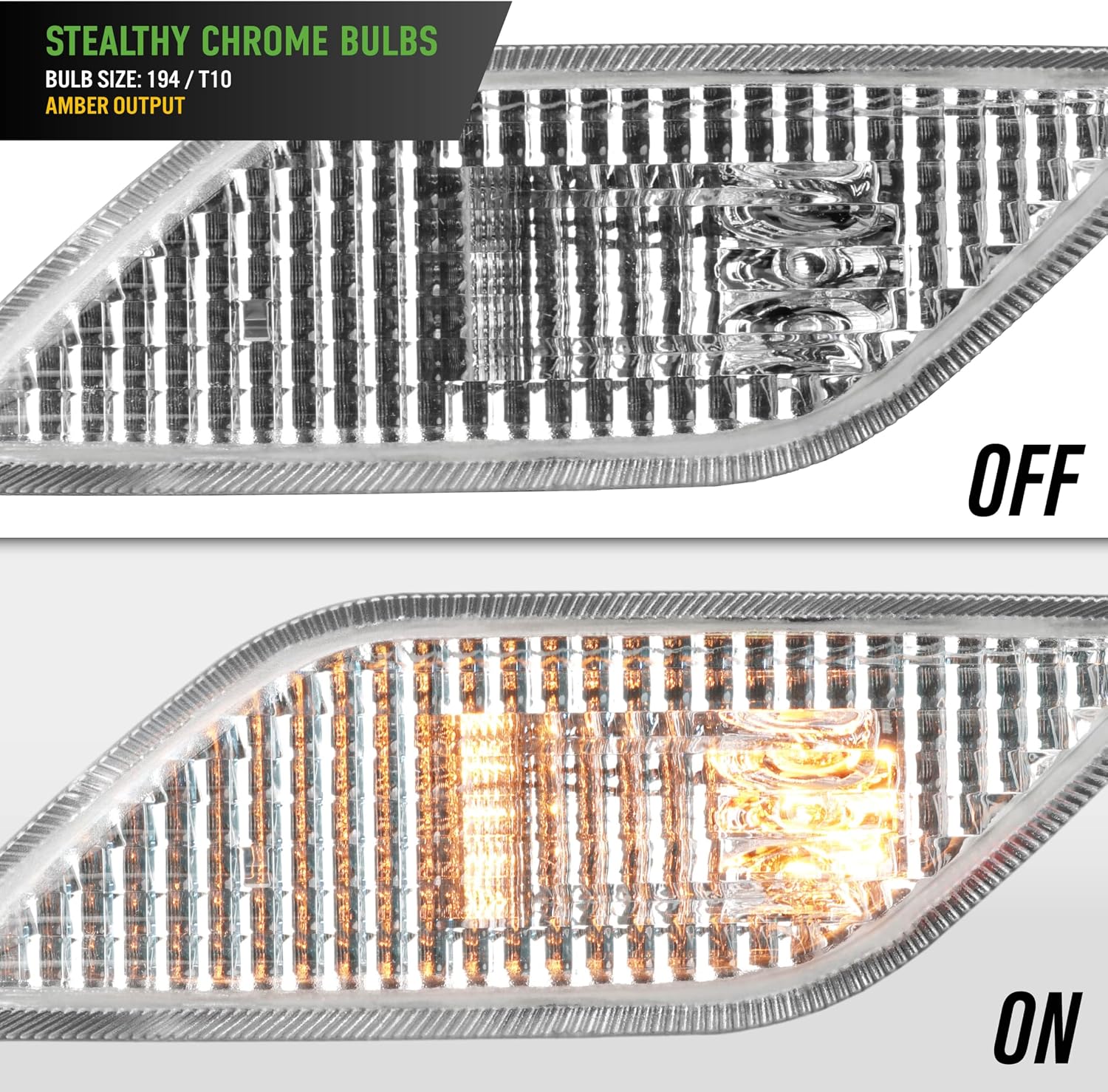 USR 10-13 W212 Clear Bumper Side Marker Set (Left + Right) with x2 Chrome Amber Bulb UPGRADE - Compatible with 2010-2013 Mercedes Benz E Class 4/5 Door Sedan & Wagon (EURO CLEAR LENS w/STEALTH BULBS)
