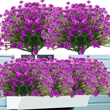 Artificial Flowers for Outdoors,20 Bundles UV Resistant Outdoor Fake Daffodil Flowers,Artificial Faux Plastic Outdoor Flowers Greenery Shrubs Plants for Indoor Outside DecorFuchsia