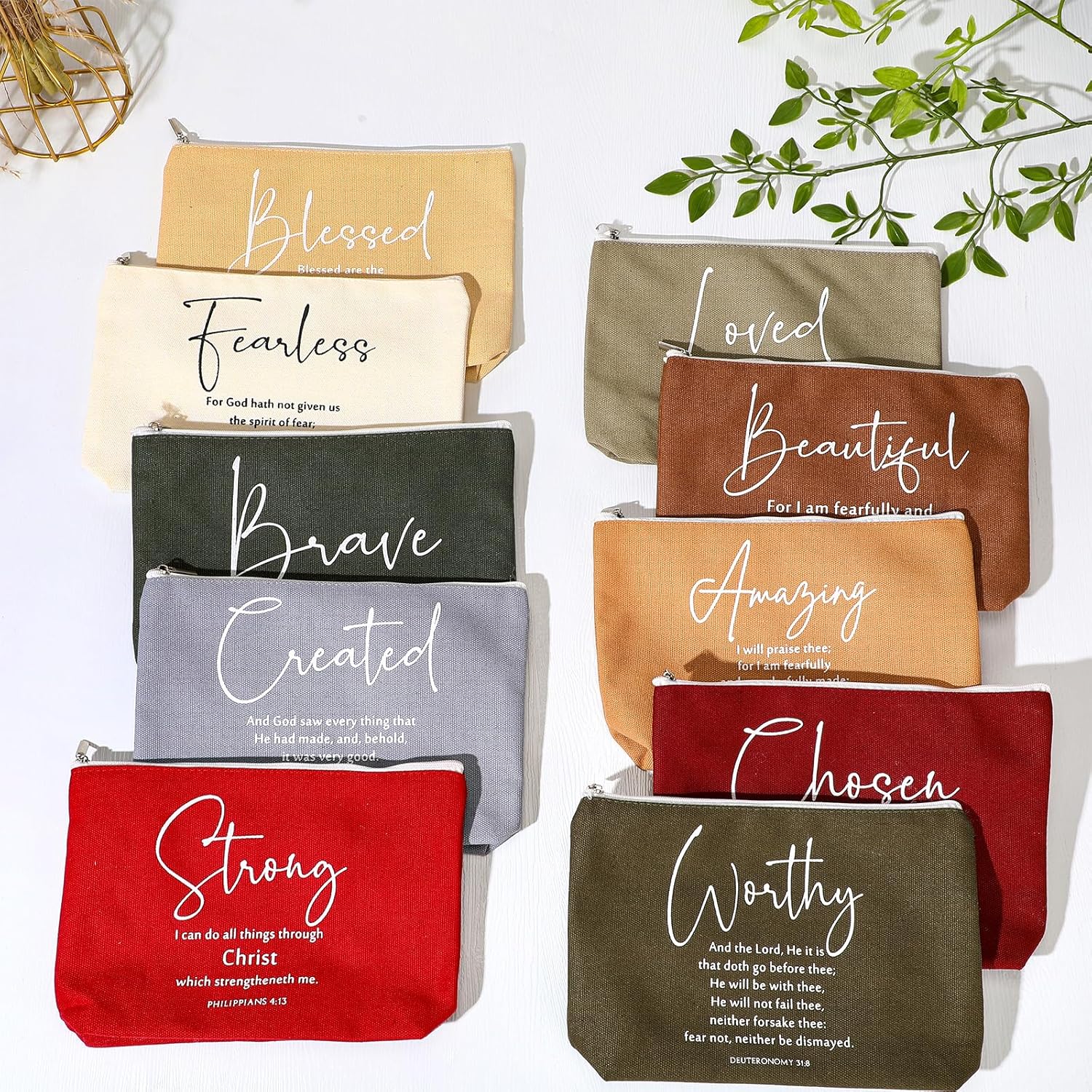 20 Pcs Inspirational Christian Gifts for Women Bulk Religious Makeup Bags Canvas Bible Verse Cosmetic Bag with Zipper Valentines Church Gift for Ladies Sister Mom(Joyous,Bible Words) - Image 4