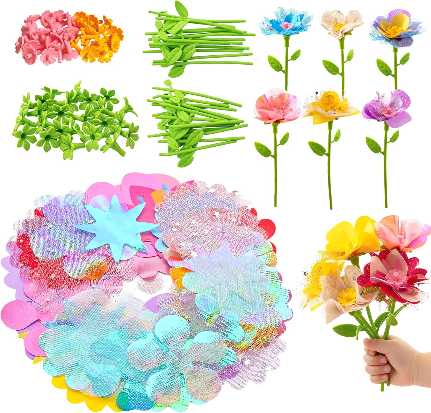 Fabric Flowers for Crafts Refill Kit - DIY Flower Bouquet Accessories with 180 Colorful Parts for Flower Maker - DIY Arts and Crafts Toys for Girls