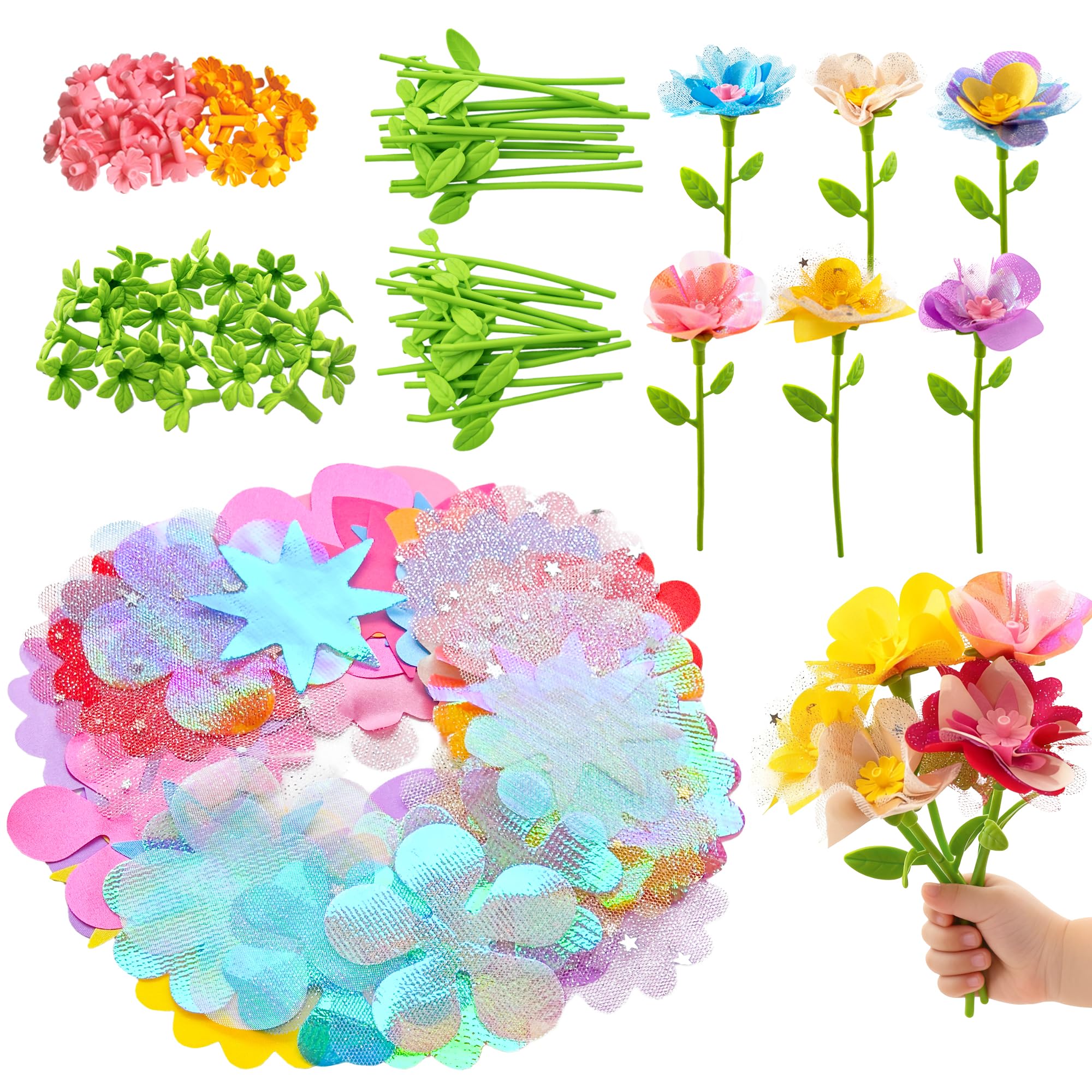 Photo 1 of Glowsprout Fabric Flowers for Crafts Refill Kit - DIY Flower Bouquet Accessories with 180 Colorful Parts for Flower Maker - DIY Arts and Crafts Toys for Girls