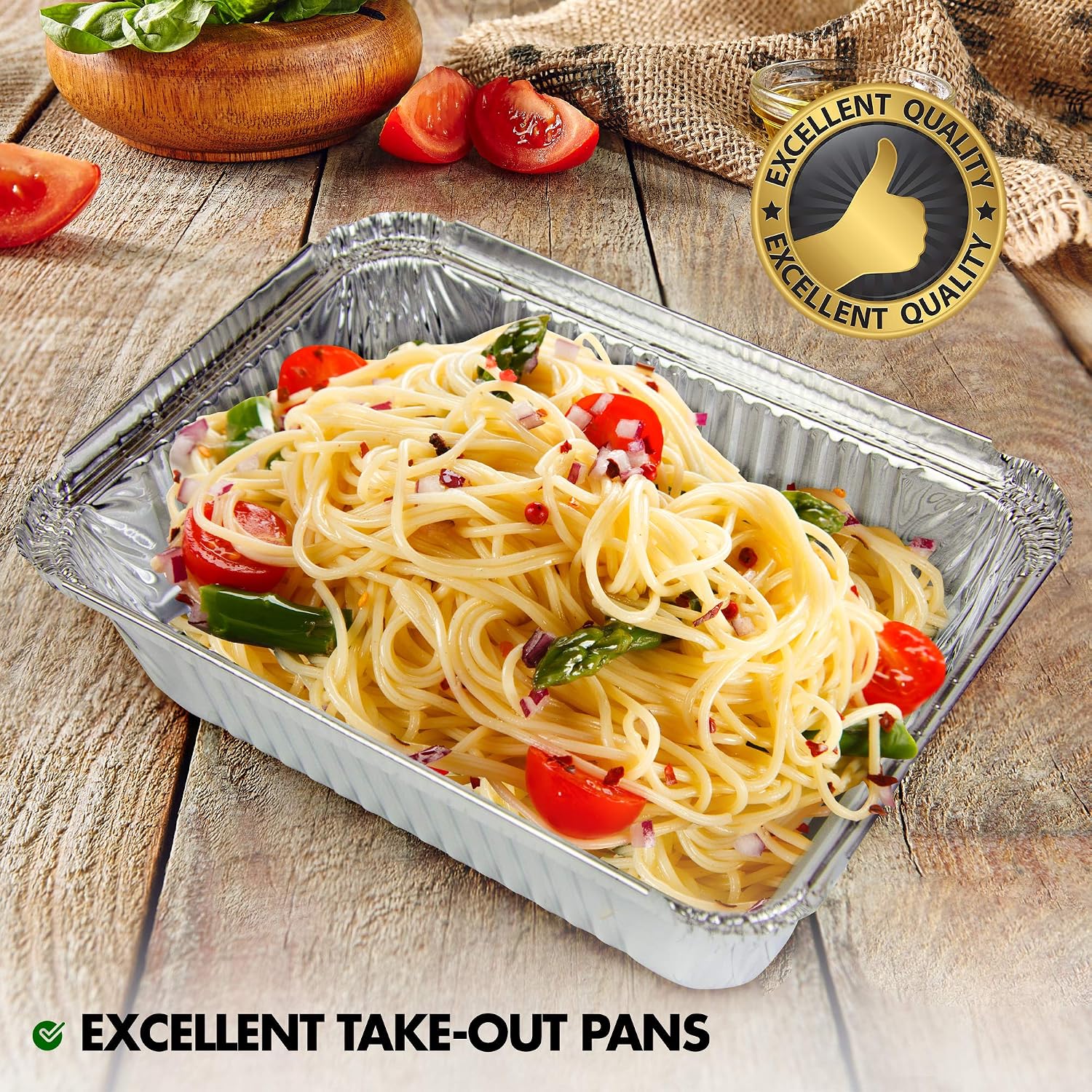 [50 Pack] Rectangular Disposable Aluminum Foil Pan Take Out Food Containers with Clear Plastic Dome Lids, Steam Table Baking Pans, 32 oz, 2.25 lb, Quart