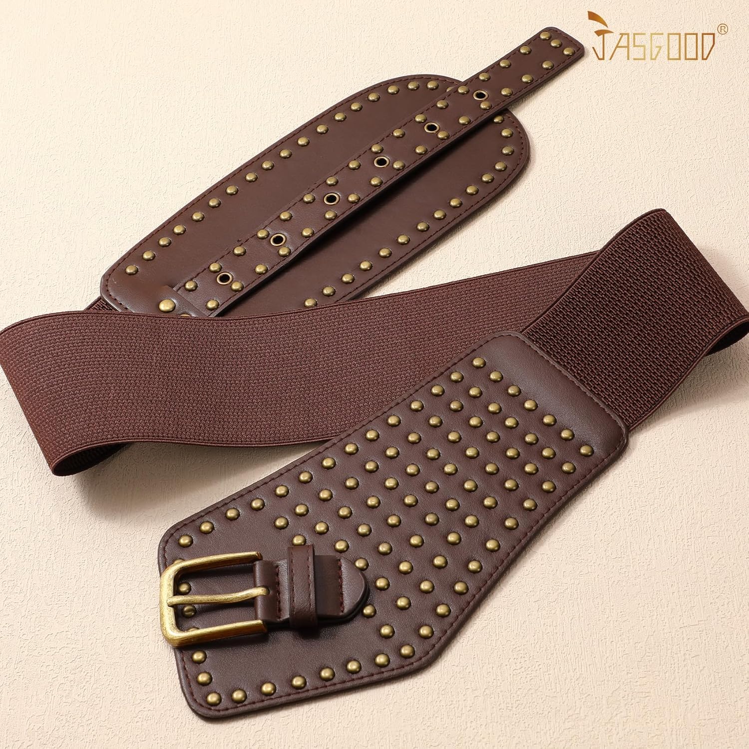JASGOOD Women Elastic Wide Belt Vintage Studded Stretchy Waist Belts for Dress Pants - Image 5