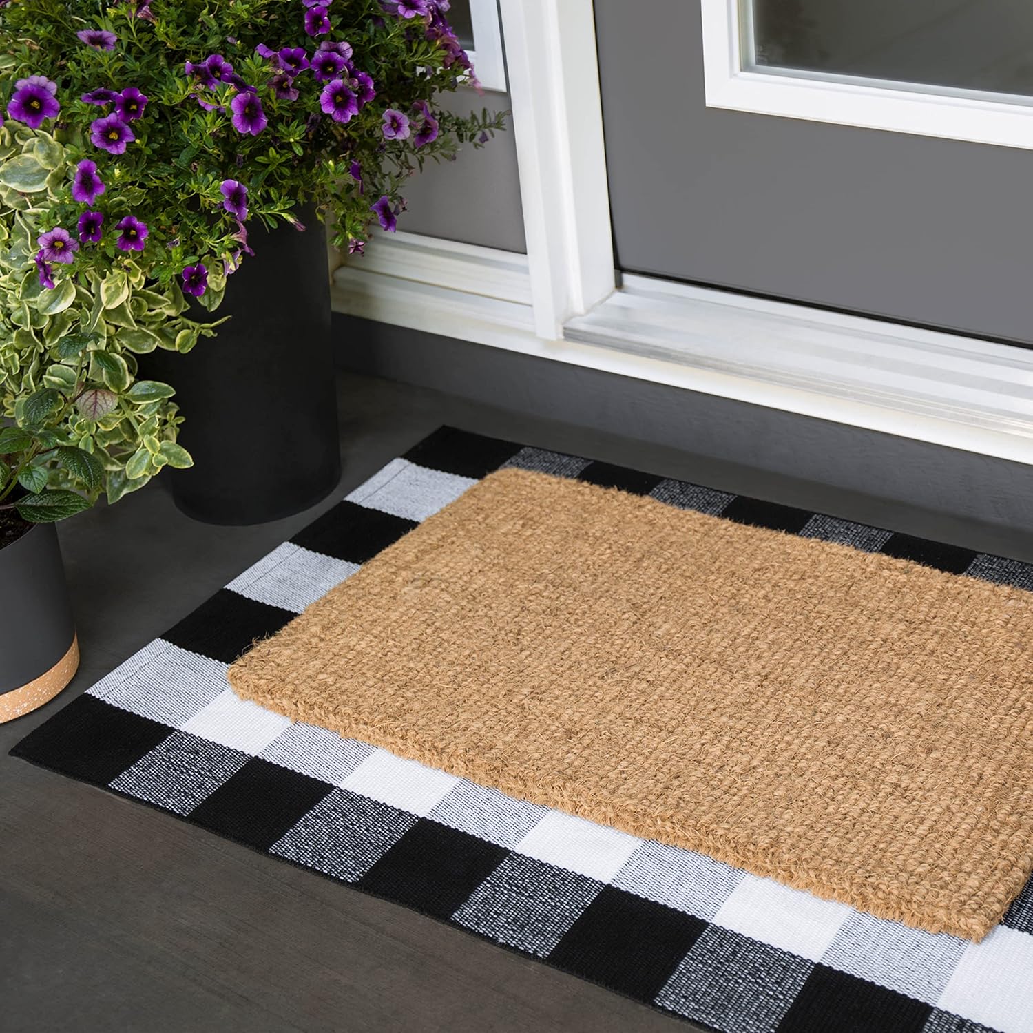 B&B Buffalo Plaid Runner Rug, Washable, Black and White Checkered Rug