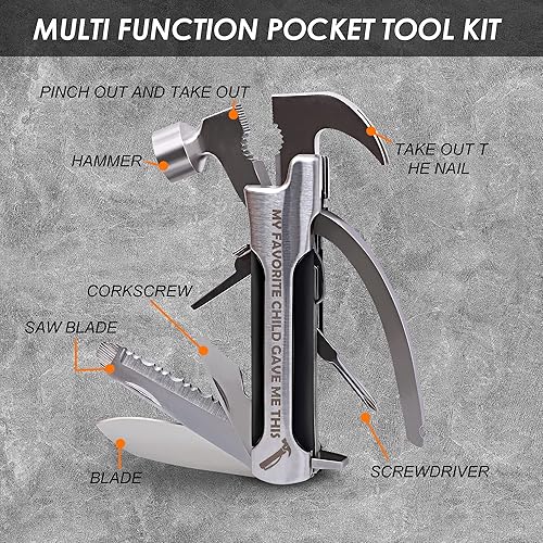Miniatura 9 de Regalos para el día del padre para papá de hija hijo BEST DAD EVER Hammer multiherramienta accesorios de campamento 12 en 1 bolsillo