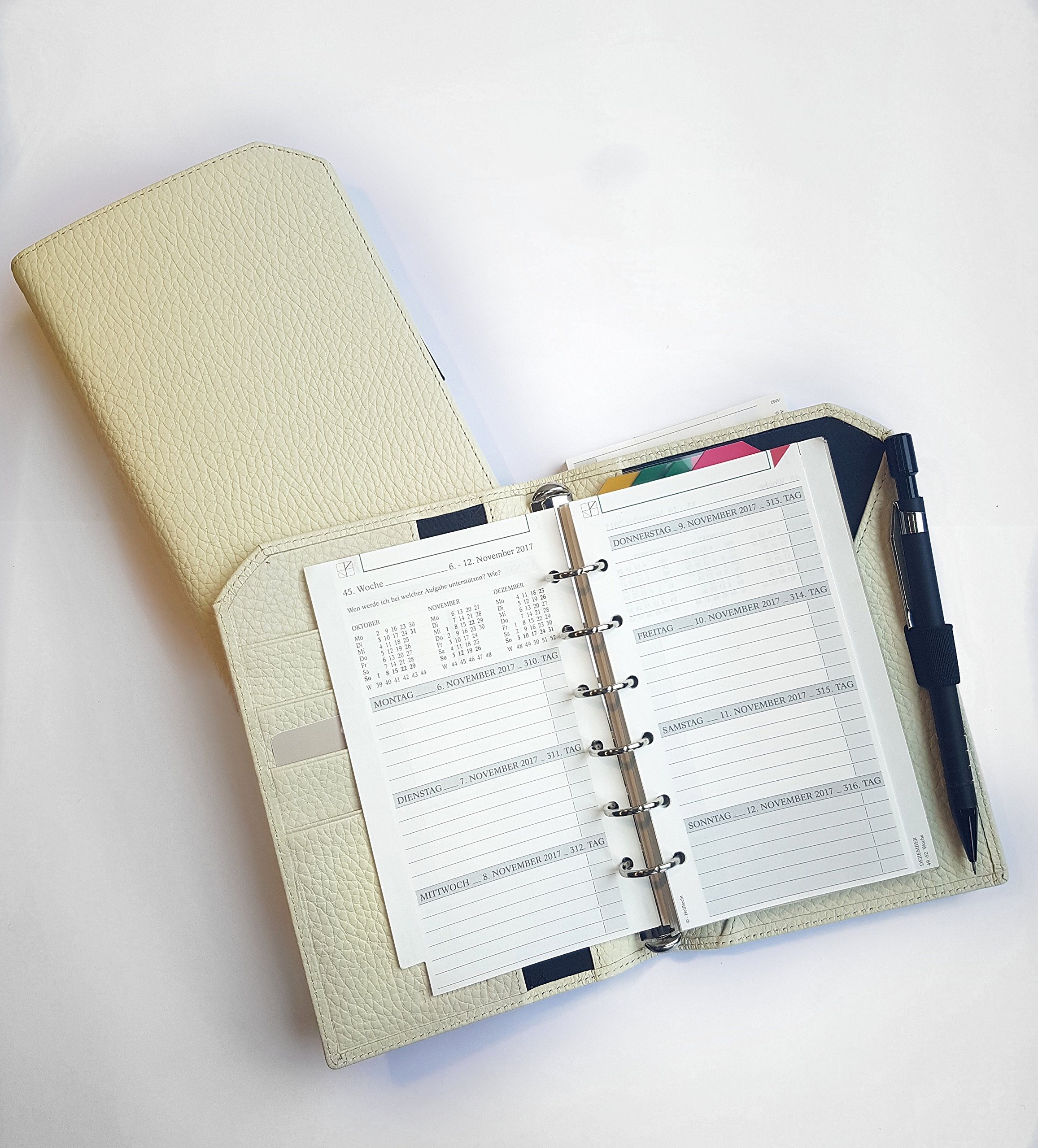 Terminplaner HelfRecht Ringbuch "Classic" aus Leder/Wochenplaner/Terminplaner/Terminkalender bis Dez. 2024 - creme - 13-mm Ringmechanik