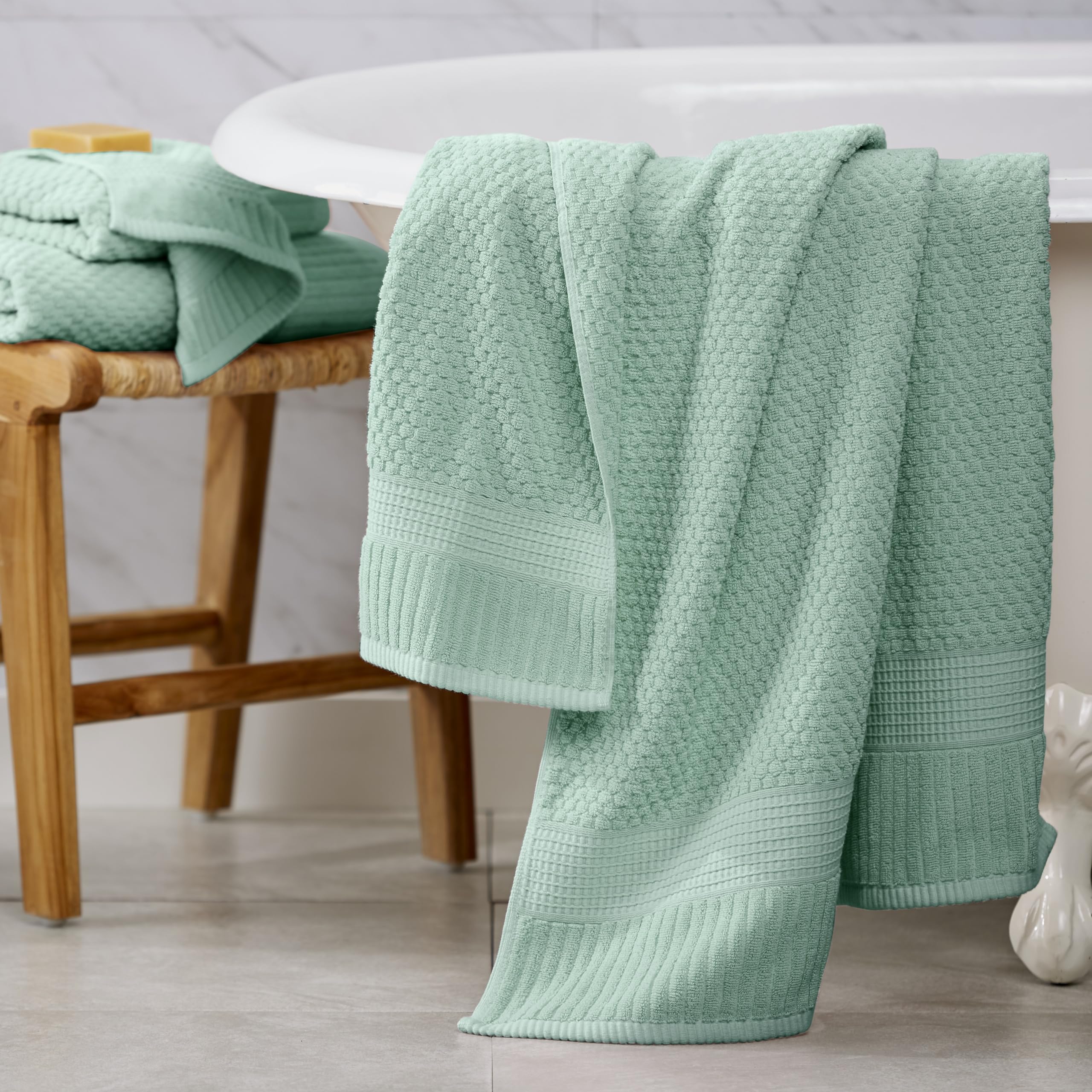 NY Loft Trinity Collection Set de 6 toallas de mano, 100 % algodón, con textura y resistentes, muy suaves y absorbentes, de secado rápido, 40,6 cm x 71,1 cm, verde wasabi