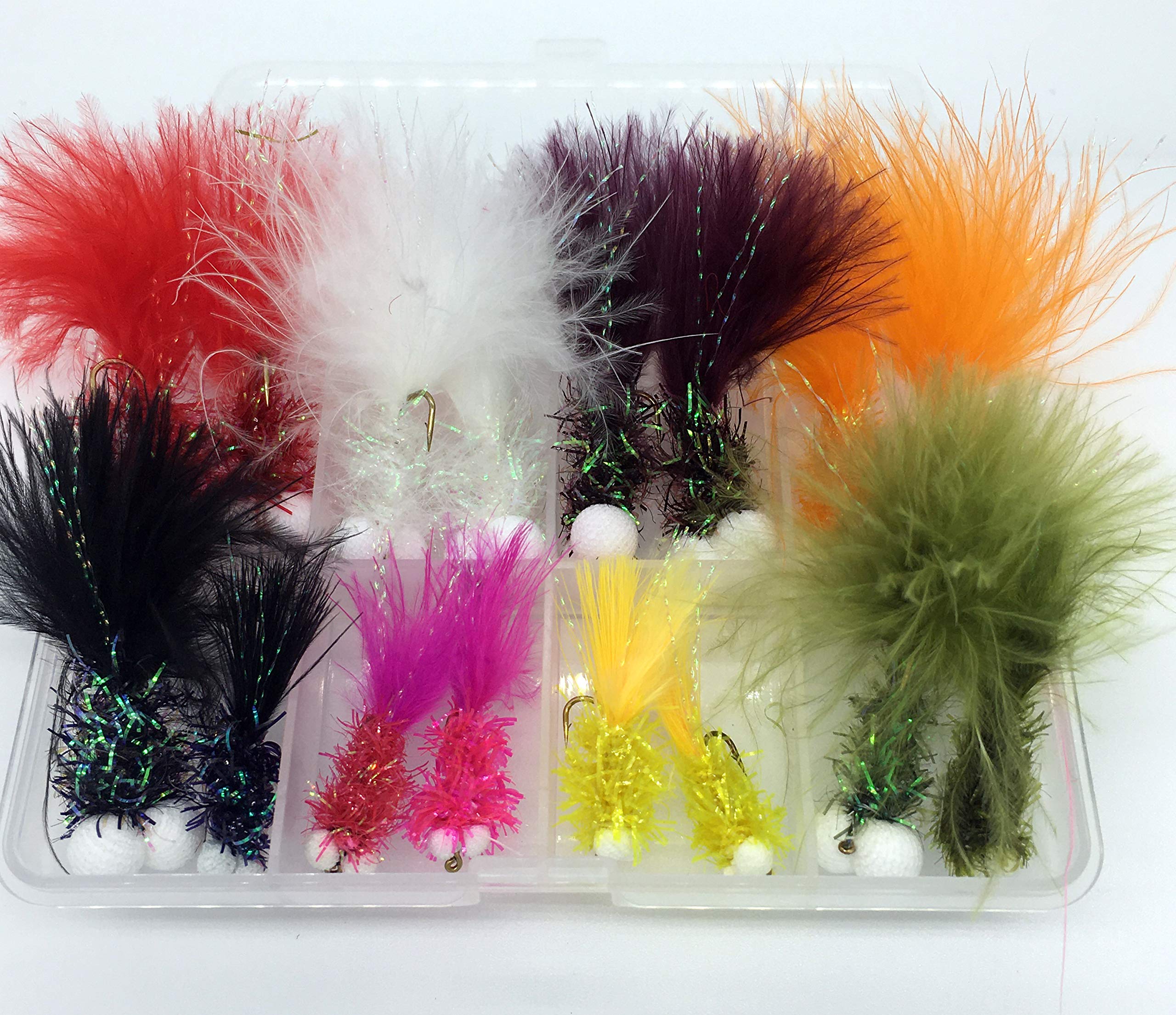 Fliegenfischen Booby und Poly Foam Köpfe, 16 Fliegen-Set in Clip-Box