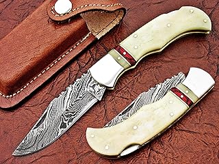 FAYYAZ BROTHERS Handmade Damascus Steel Pocket Folding Knife/Pocket Knife AA-15266 to 15270 Back Lock (Natural Bone)