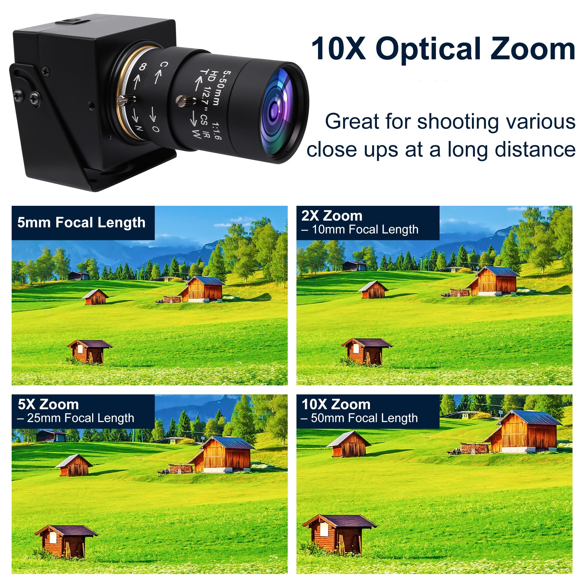 Mermaid Camera USB 4K Manual Zoom Webcam 5-50mm CS Mount Variable Lens PC Camera UVC Computer Camera 8MP Industrial Camera IMX415 USB2.0 Web Cam