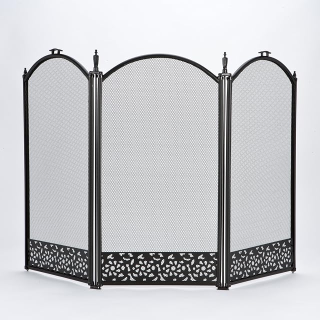 Inglenook 3 Fold Fireguard with Filigree - All Black