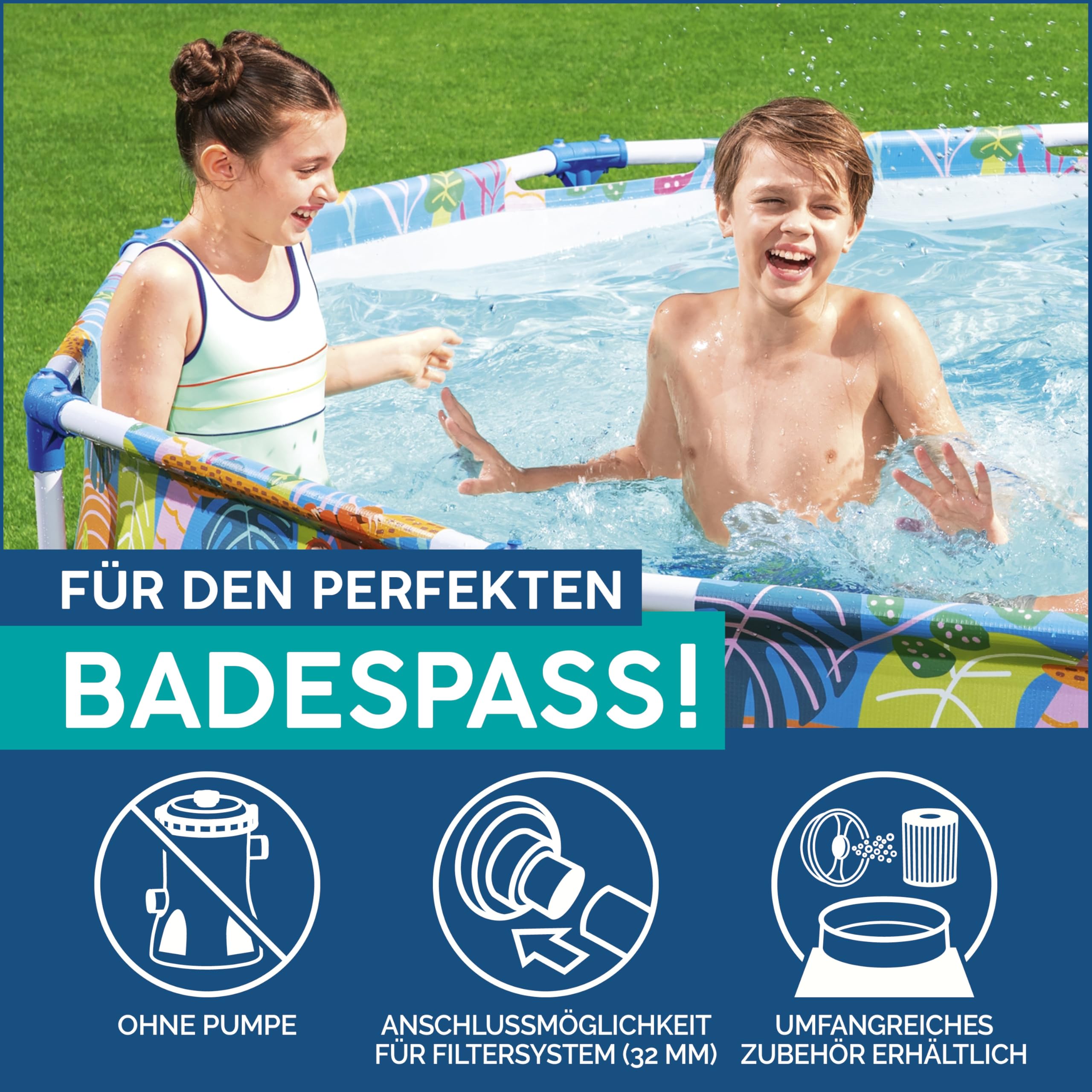 Bestway Steel Pro Paradise Frame Pool, rund, ohne Pumpe, 305 x 66 cm, 56985, Blau, Ø 305 x 66 cm