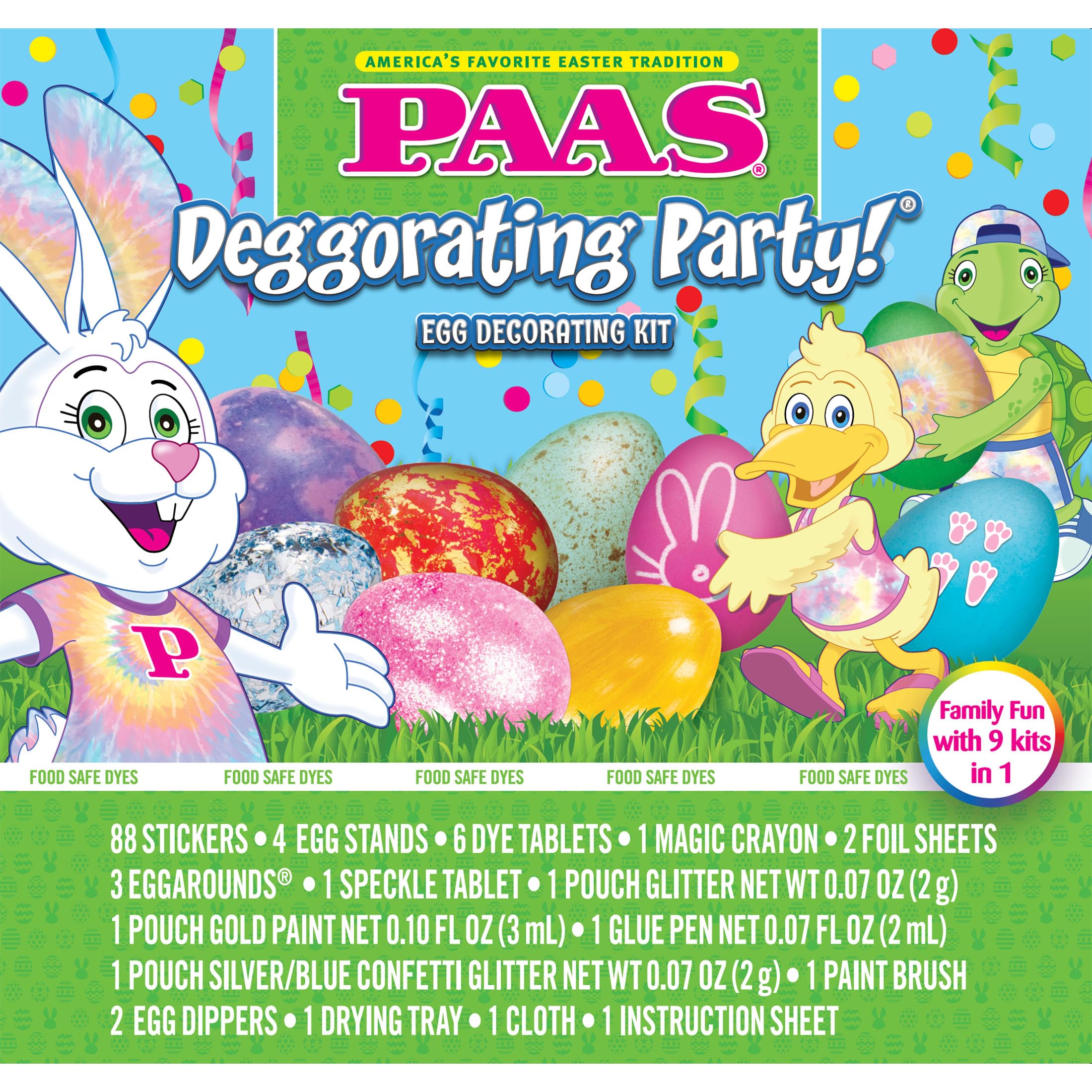 PAAS Deggorating Party Easter Egg Decorating Kit – Fun for the Whole Family with 9 Kits, Stickers, Glitter, and More for Creative Easter Egg Designs