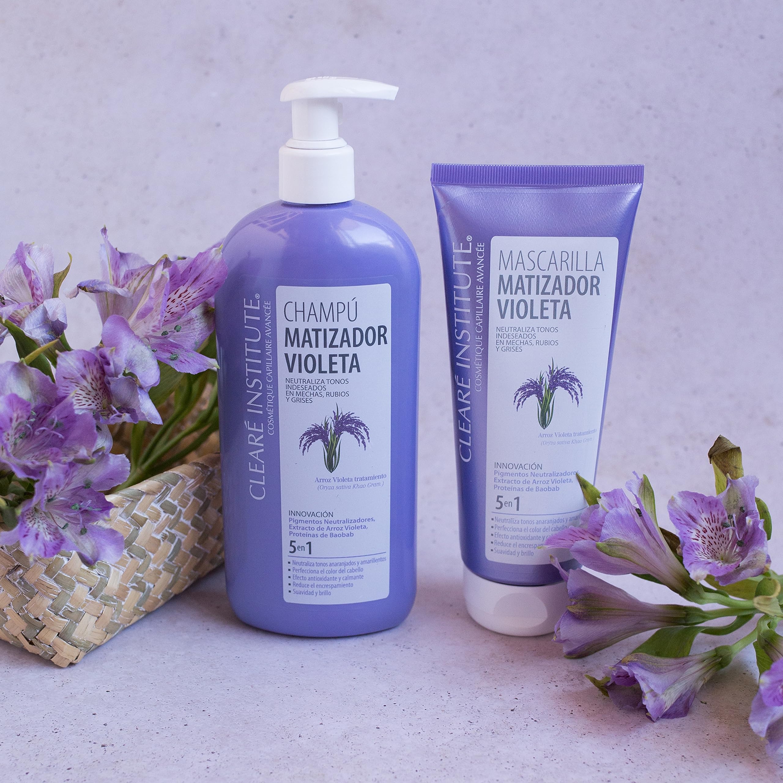 Clearé Institute Mascarilla Matizadora Violeta, Sin Sulfatos, Parabenos o Siliconas, Anti Frizz, Matizante Pelo Blanco, Gris, Canas, Rubio Teñido y Mechas, 96.6% Ingredientes Naturales, 200 ml