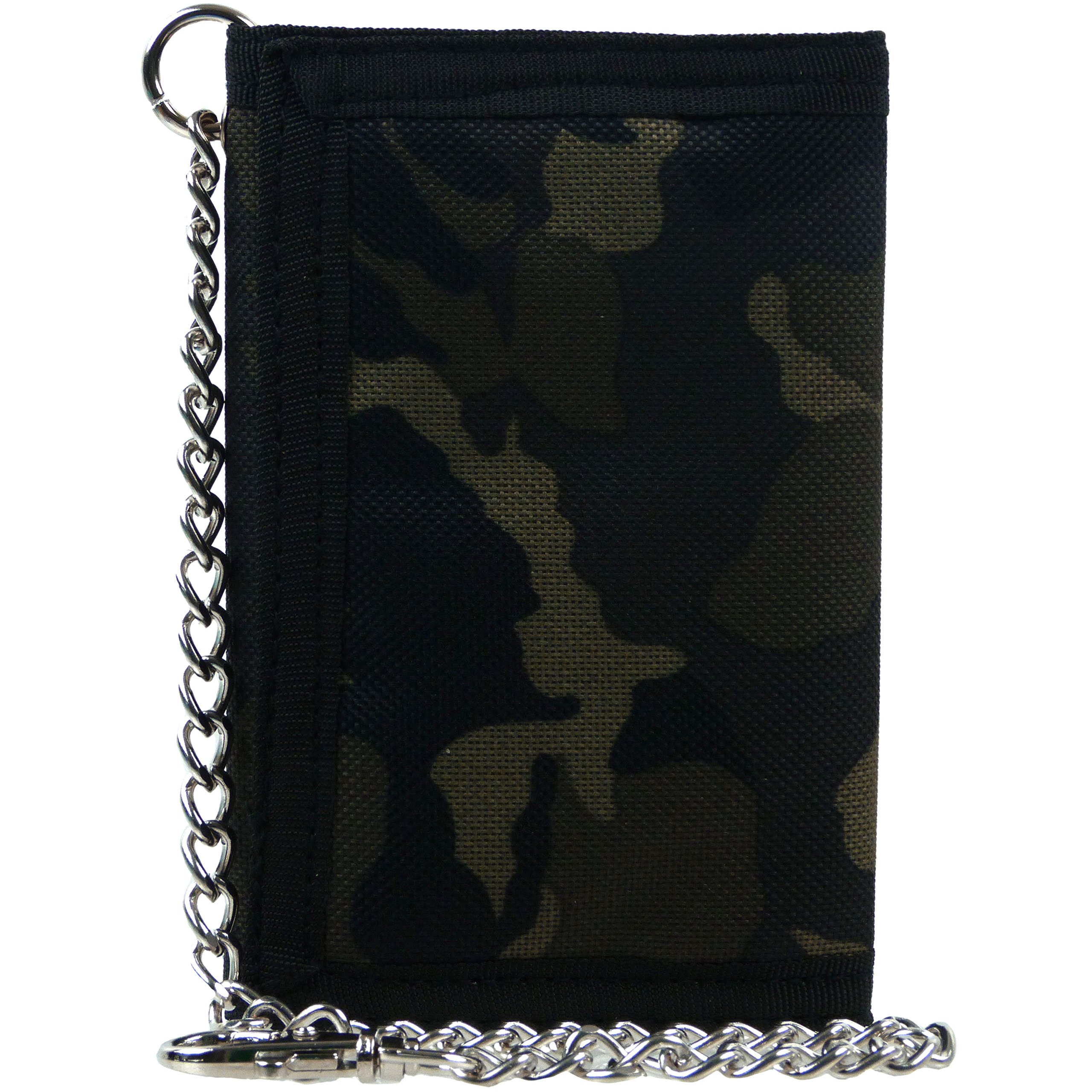 Sister Jane Men's Army Green Boys Camouflage Canvas Tri-Fold Wallet With Chain & Clip Camo Slim
