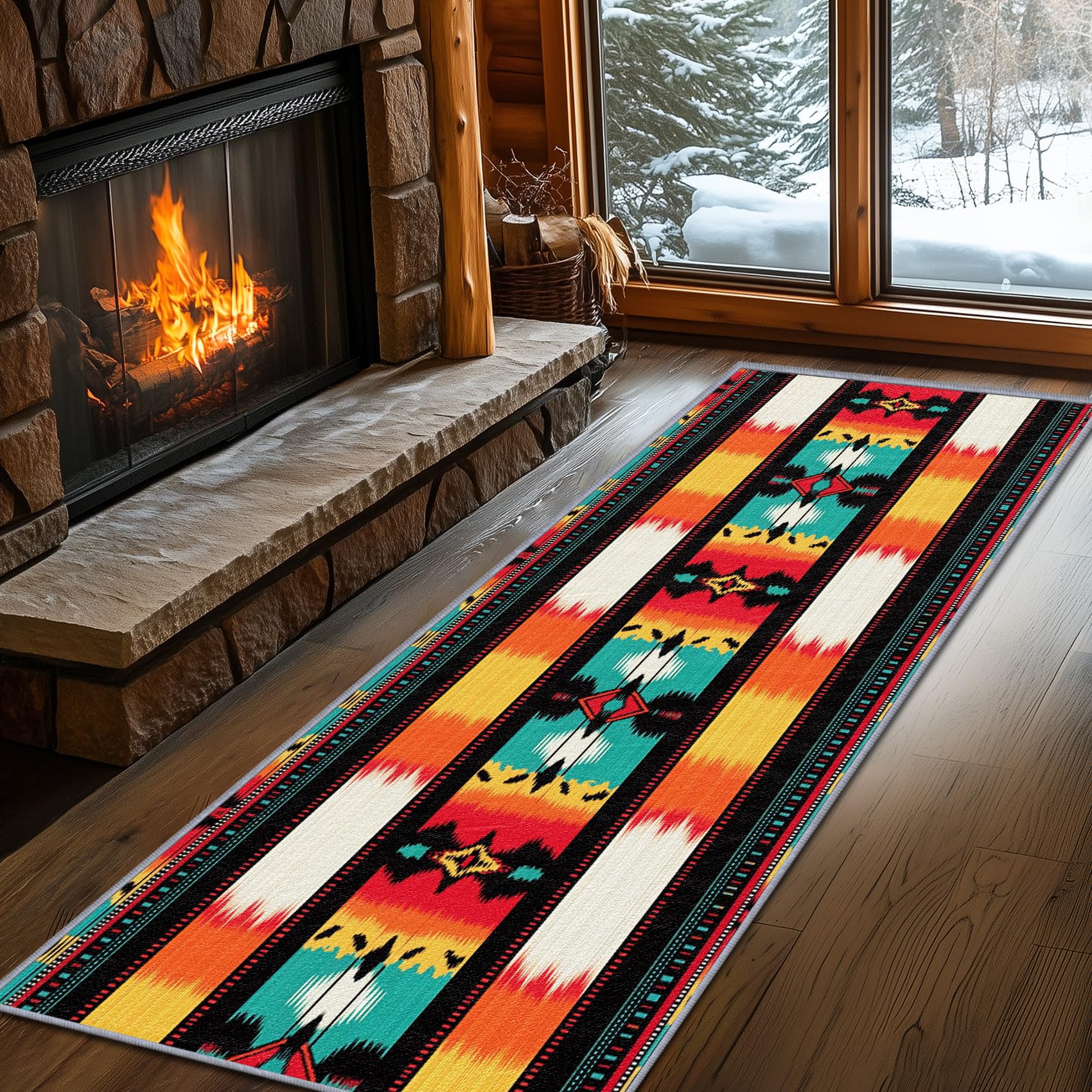 Yoozitrees Native American Runner Rug Hallway, Native American Runners for Hallways, 2x10ft, Aztec Southwestern Vintage Rug Runner, Tribal Navajo