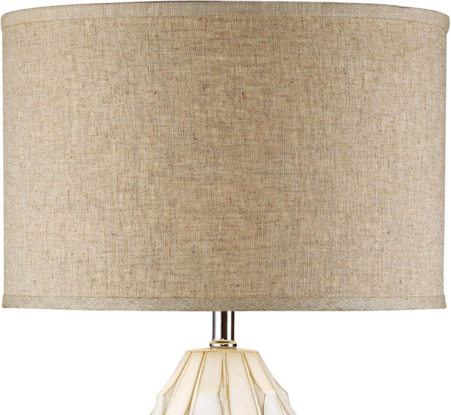 Possini Euro Design Cosgrove Mid Century Modern Coastal 3-Way Table Lamp with Table Top Dimmer 32.75" Tall White Glazed Ceramic Beige Fabric Drum Shade for Living Room Bedroom House (Colors May