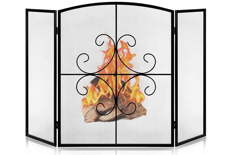 Buy TANGZON 3 Panel Folding Fire Guard, Etal Fireplace Screen With