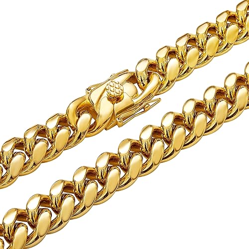 Collar de cadena de eslabones cubanos de acero inoxidable chapado en oro de 18 quilates para hombre