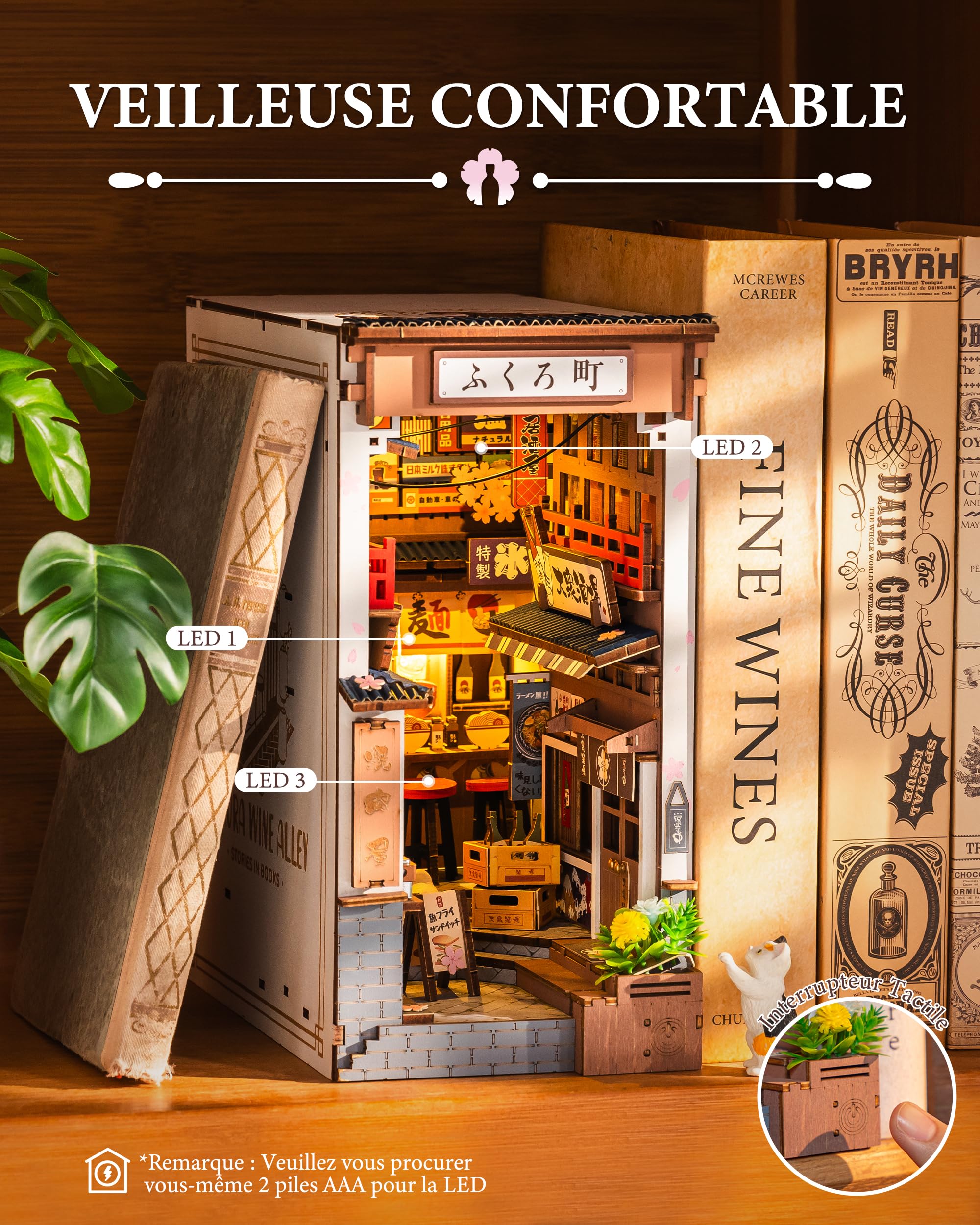 Rolife Book Nook DIY Maquette en Bois Adulte Lumières Allée des Vins de Sakura Puzzle 3D Miniature Maison Serre-Livres Diorama