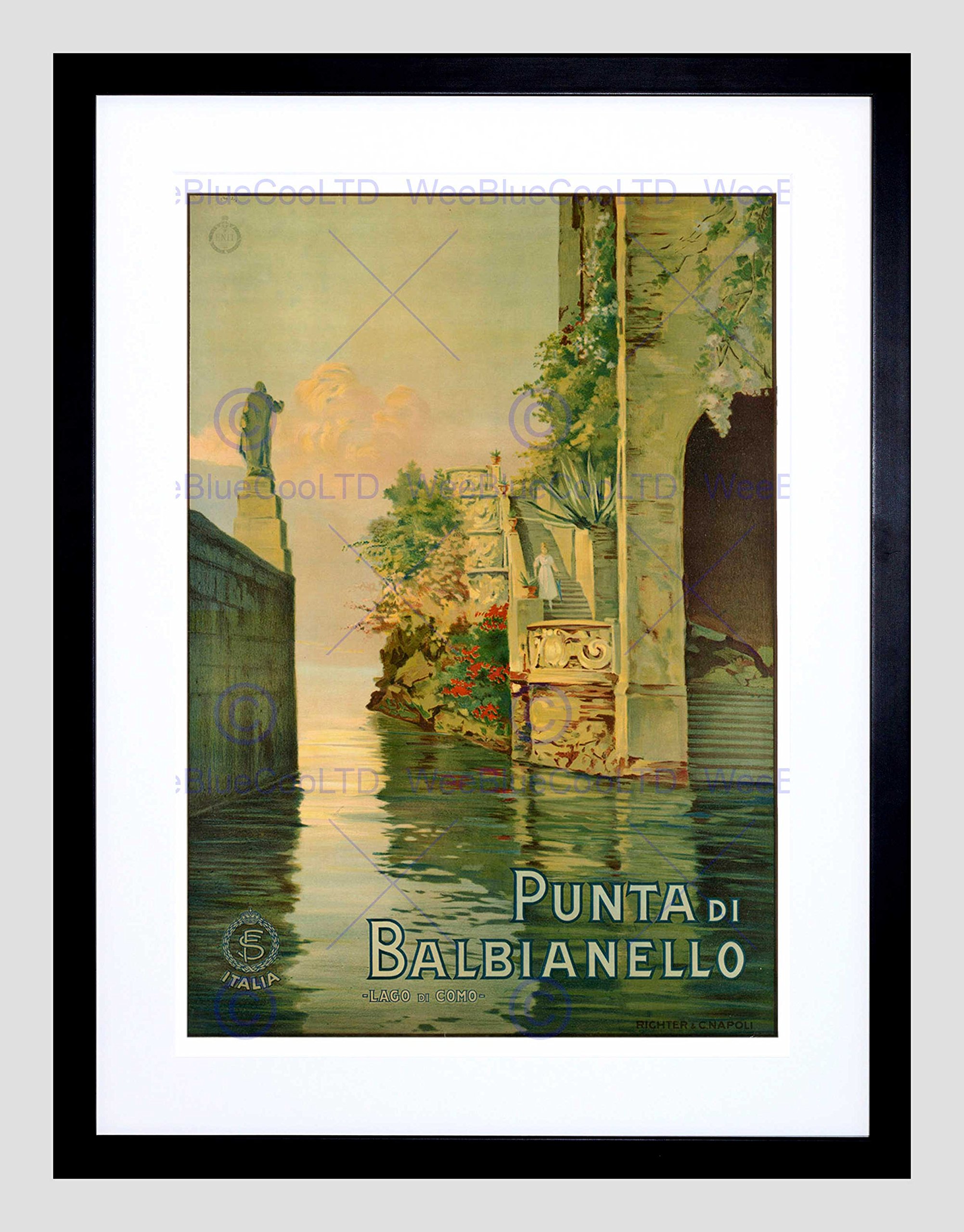 Wee Blue Coo TRAVEL BALBIANELLO ITALY LAKE COMO VILLA BEAUTIFUL STATUE FRAMED PRINT B12X6350