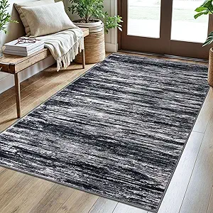 3x5 Black Navy Blue White Modern Abstract Rug for Farmhouse, Super Soft Washable Rug with Non-Slip, Low-Pile Indoor Door Area Rug for Living Room Bedroom, Carpet with Non-Shedding