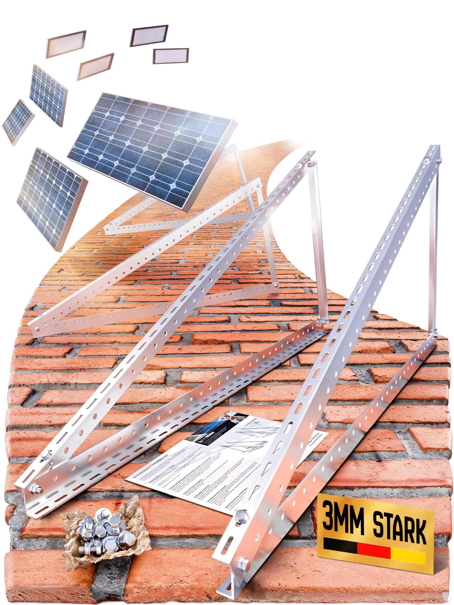 Lichtblicker Balkonkraftwerk Halterung 4x – 118 cm/3 mm Aluminiumprofil, Edelstahl Schrauben