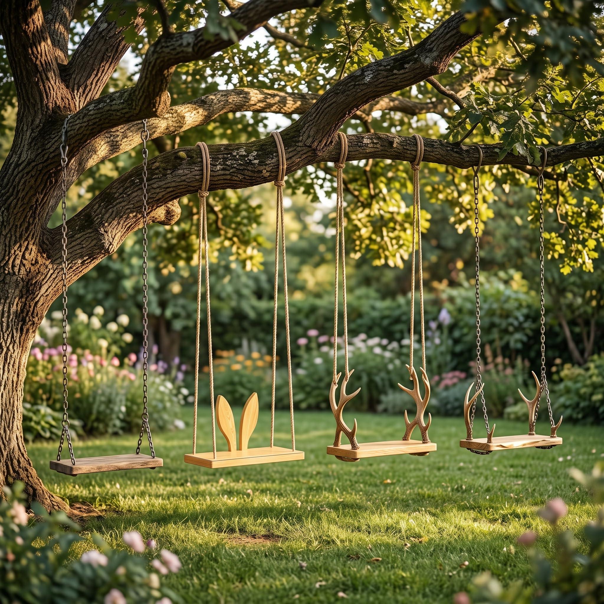 Altalena da Giardino in Legno per Bambini e Adulti, Sedile Sospeso da Esterno, style to 3, 50cm*20cm*3cm