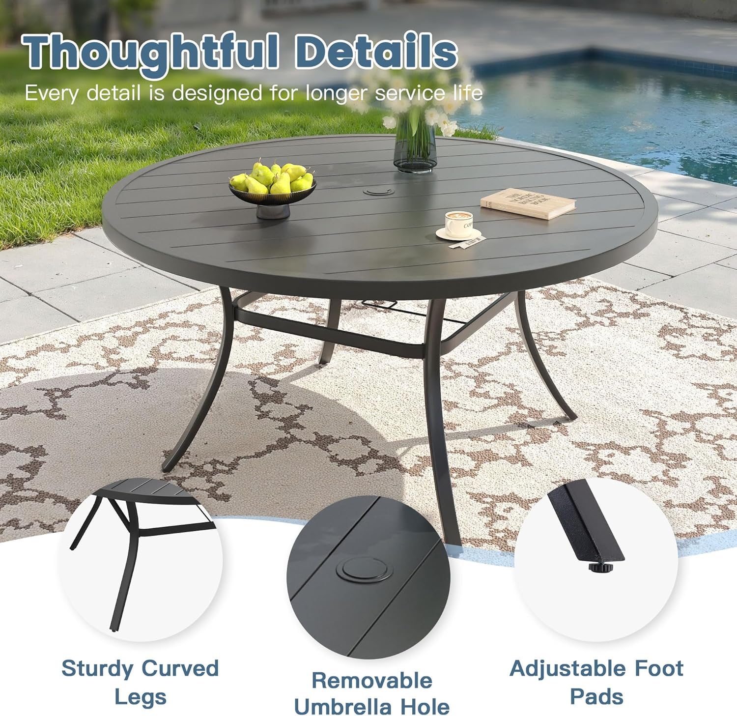 DIFY 11 Pieces Outdoor Patio Dining Set for 10, 60" Black Round Metal Dining Table and 10 Grey Stackable Sling Dining Chairs, Outdoor Table and Chairs for Lawn Garden Backyard Deck