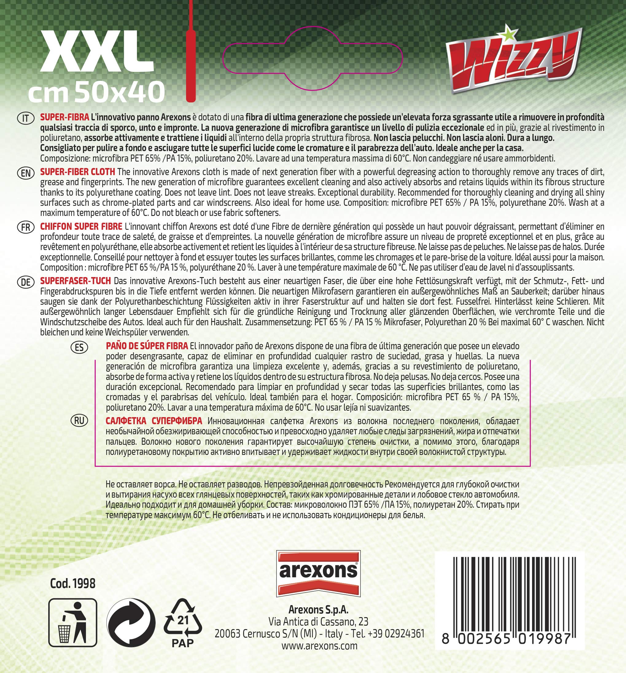 Panno Superfibra Arexons Wizzy 50x40 Cm - Ultra Assorbente, Per Auto E Casa, Senza Pelucchi - Foto 6