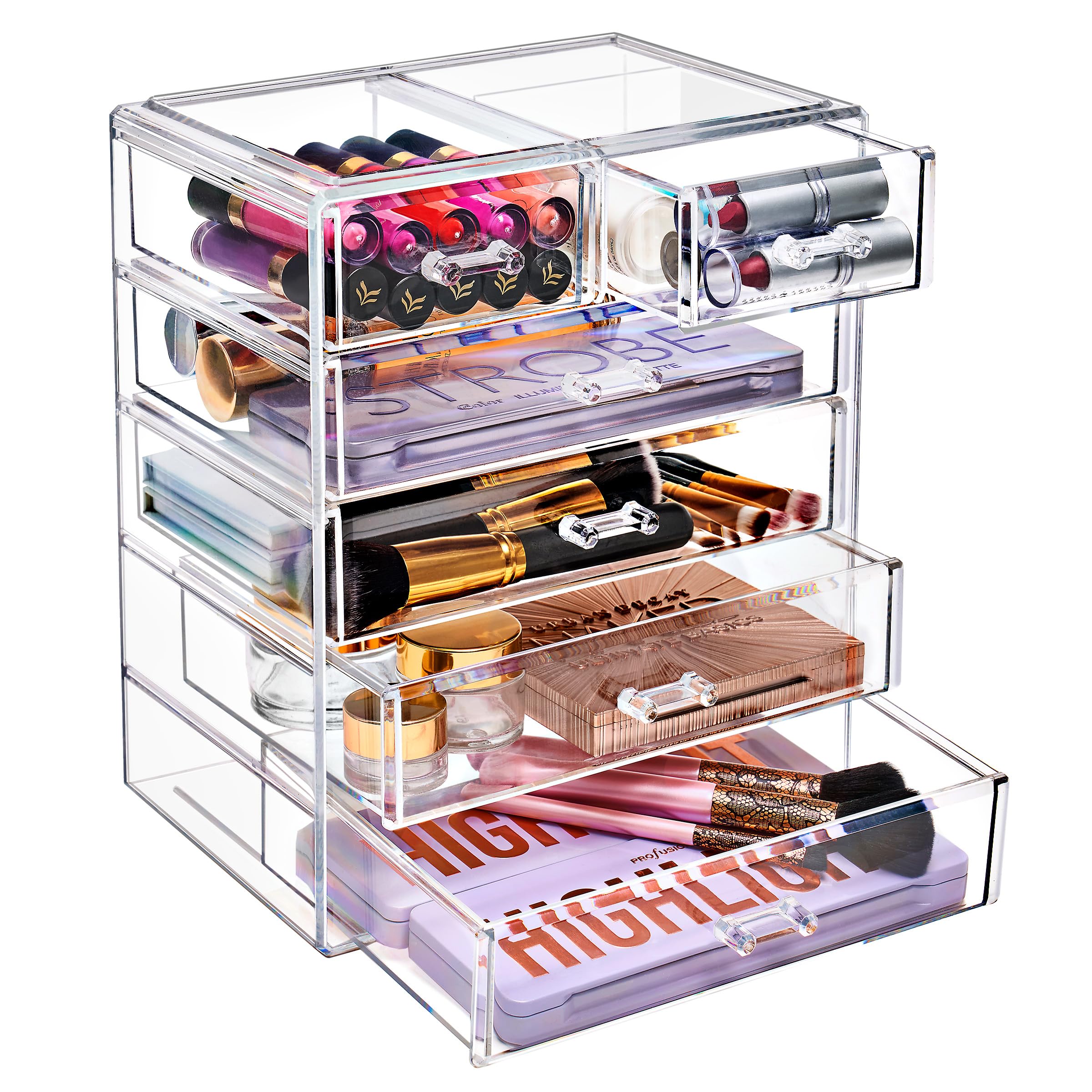 Sorbus Acrylic Makeup Organizer Set, 6-Drawer Vanity & Countertop Cosmetic Storage with Small & Wide Drawers, Clear Makeup Storage for Brushes, Lipsticks, Jewelry – Holiday Gift for Women & Teens