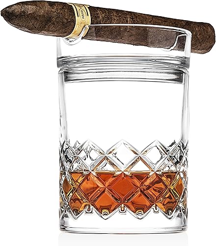 Godinger Juego de vasos de whisky de cigarros, juego de barra de vidrio de whisky y puros a la antigua moda