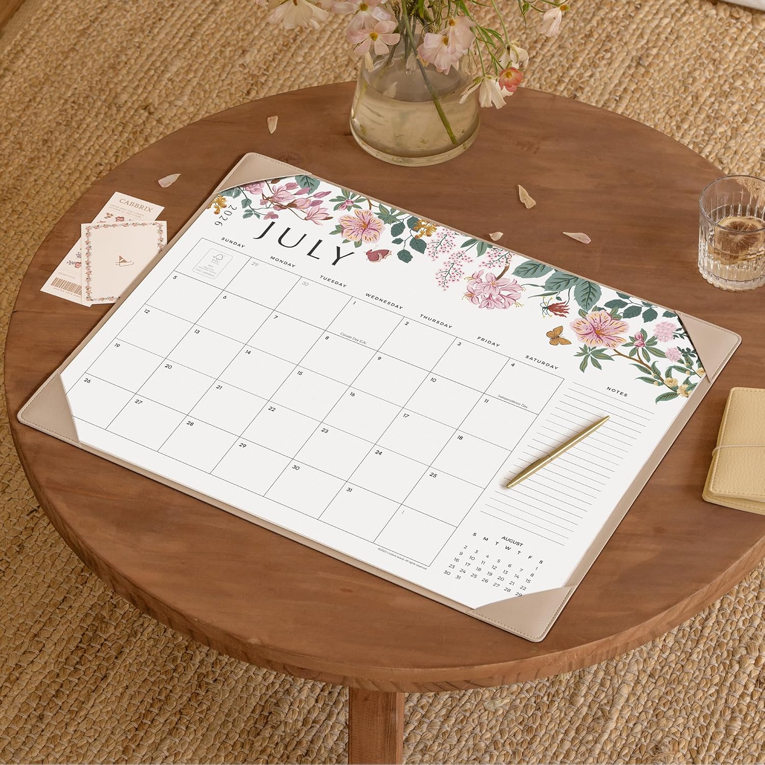 Cabbrix Desk Calendar 2026 with Desktop Mat, Large Desk Pad Calendar 22 x 17 Inch Runs From July 2026 to December 2027, Floral Design Calendar 2026 for Home School and Office (Apricot)