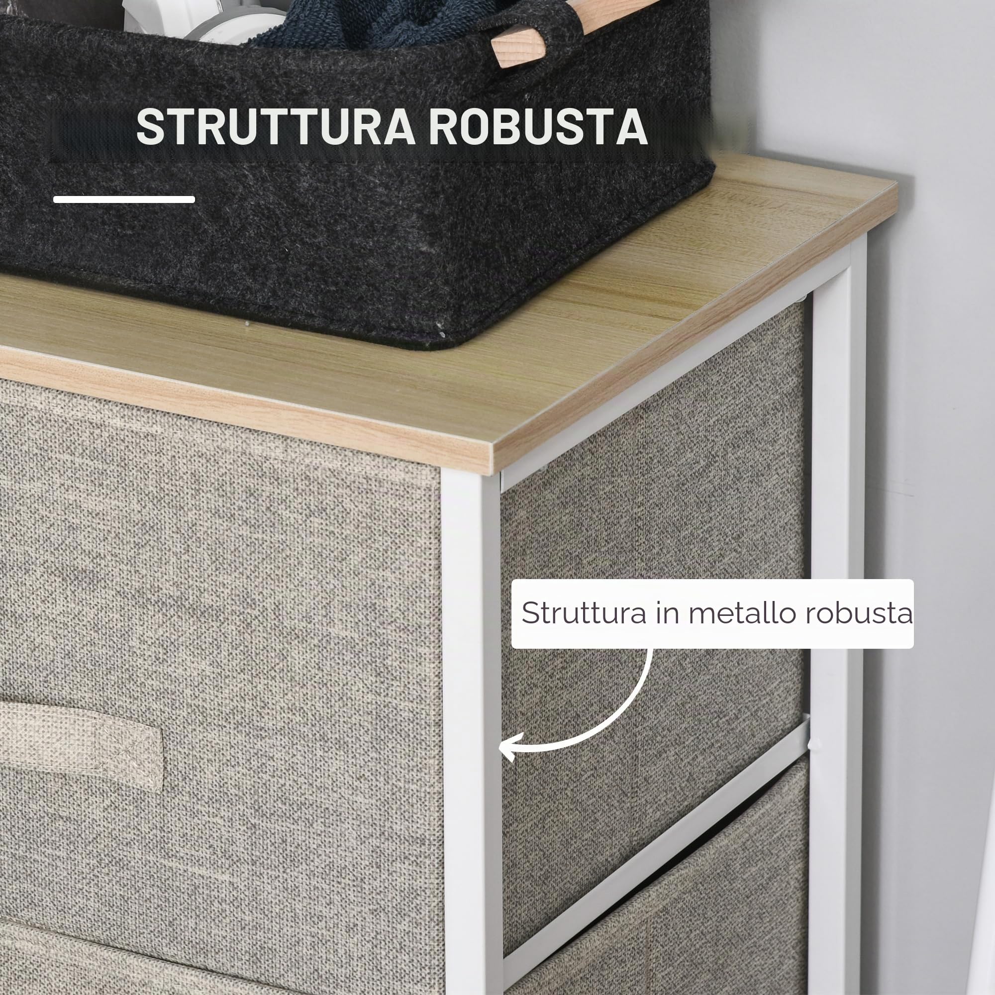 HOMCOM Cassettiera 3 cassetti telaio metallico 45x30x71cm grigio | Chiffonier, moderno contenitore, guide regolabili, cassettiera per camera da letto, soggiorno, ingresso