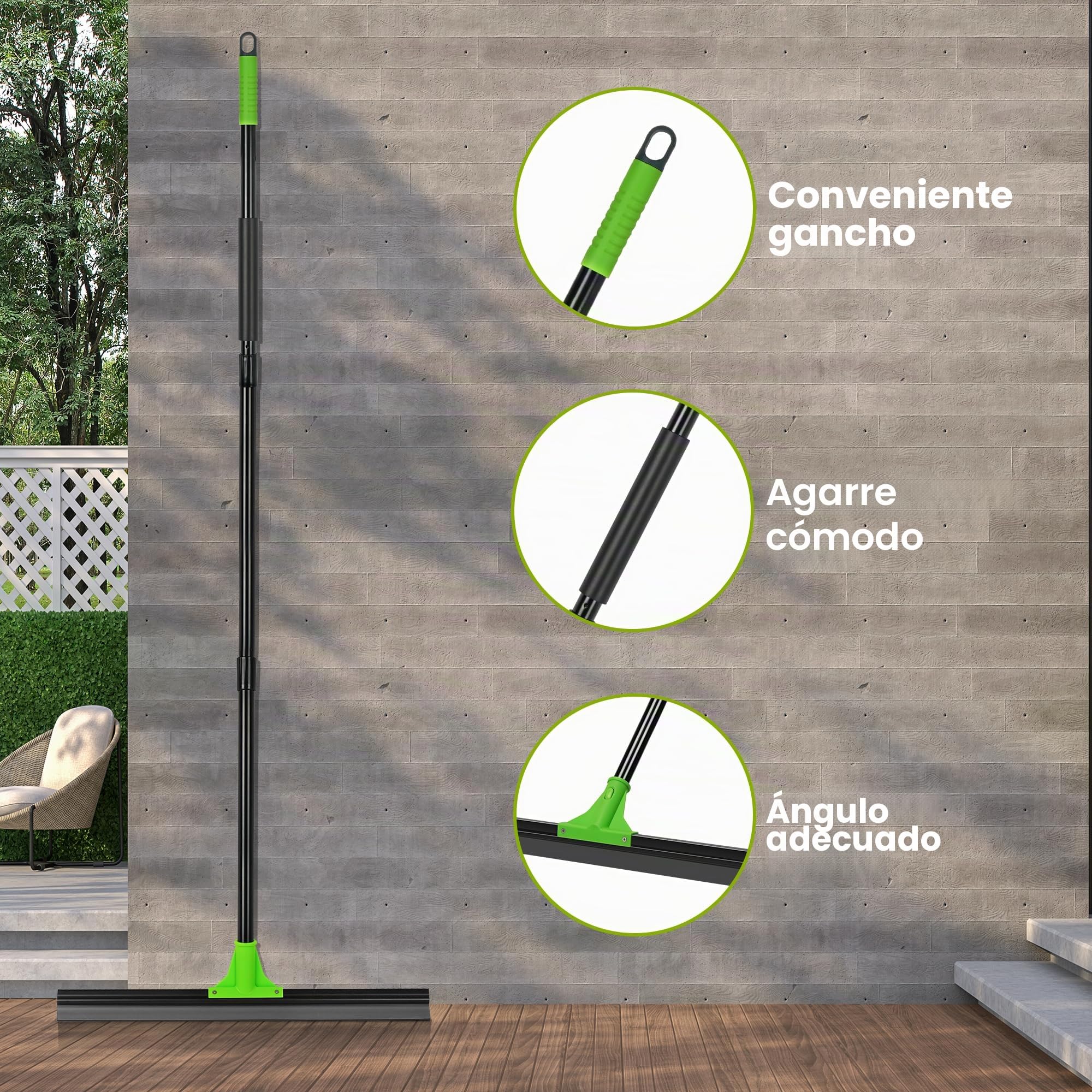 Escobilla de goma para suelo con cabezal rascador de goma de silicona resistente de 24 pulgadas y mango ajustable de 60 pulgadas de largo, escobilla de ducha para suelo de hormigón, en