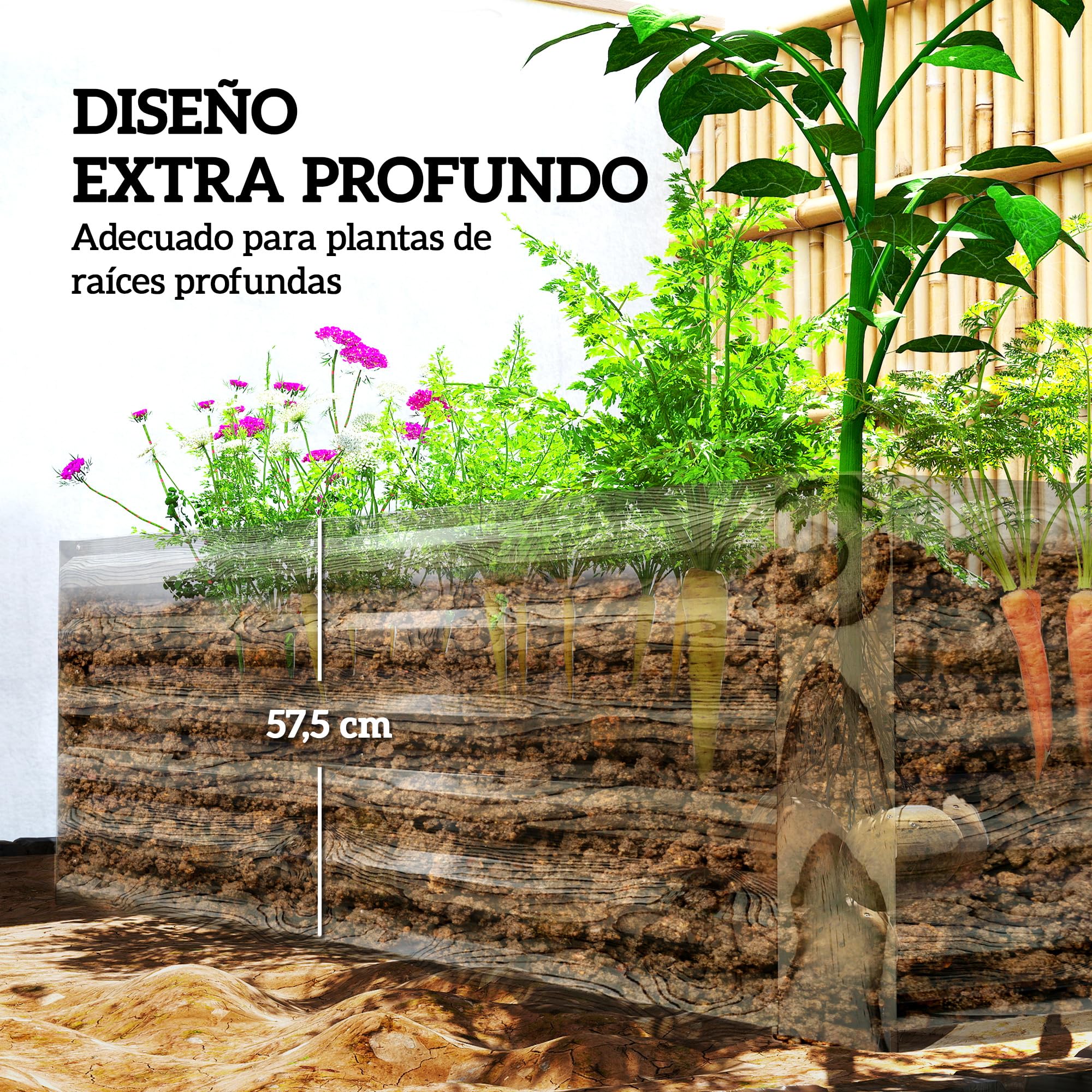 Outsunny Jardinera Exterior Grande Rectangular 180x90x57,5 cm Natural | de Acero Galvanizado, Huerto Urbano para Cultivar Plantas, Macetero con Base Abierta, Resistente a la Intemperie