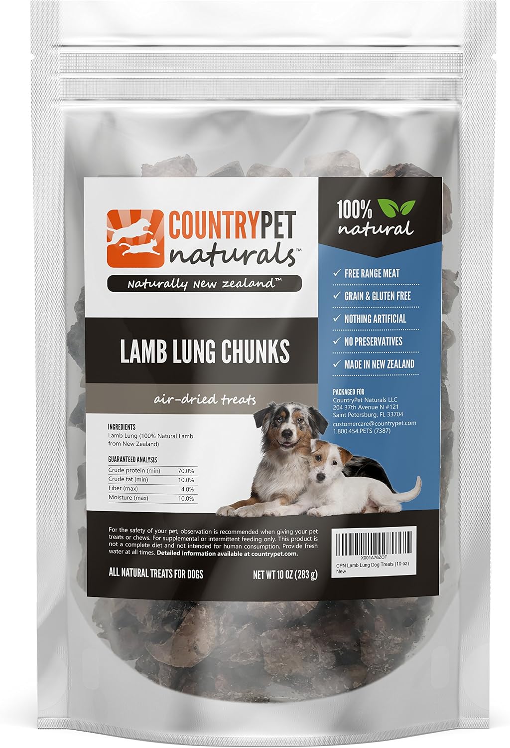 CountryPet Naturals Lamb Lung Treats for Dogs (Large Bag, 10 Ounces) - Air Dried, Healthy Snack and Training Reward - 100% Natural,…