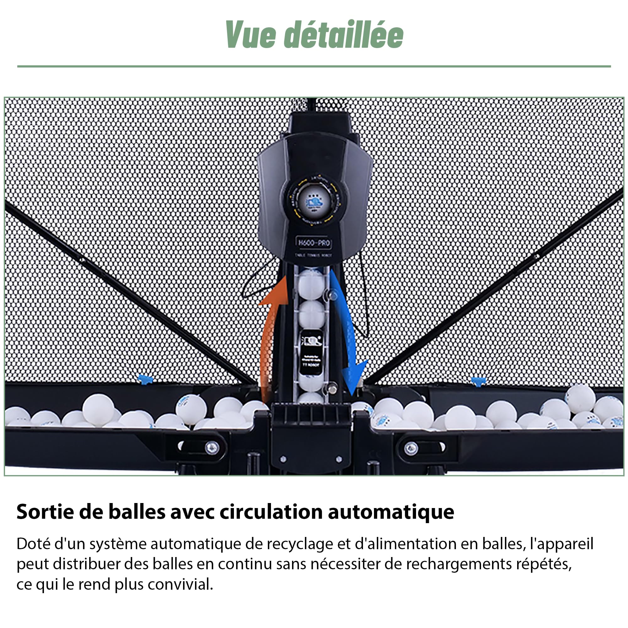 Robot Tennis de Table avec Filet 50W Robot Ping-Pong Robot Lanceur de Balles de Tennis de Table Machine Automatique de Balle Ping-Pong Robot 30-85 Balles/Minute pour l'Entraînement