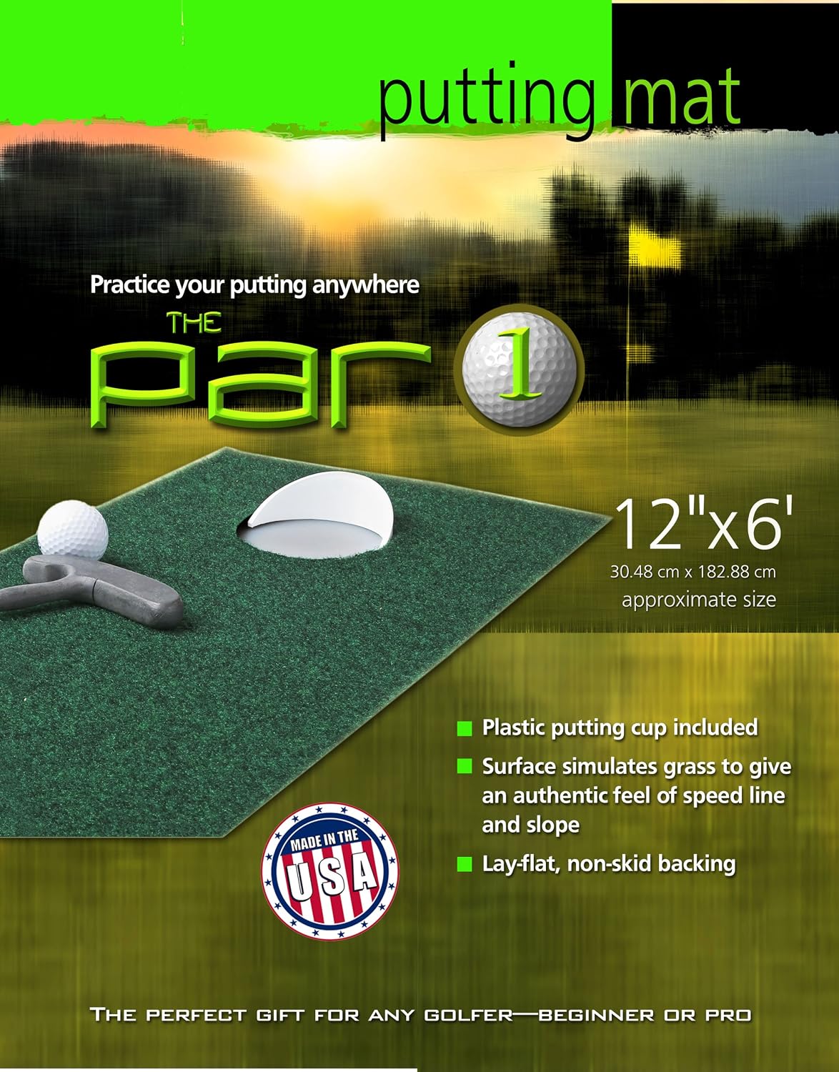 Putt-A-Bout The Par 1 Putting Mat, Green, 12-Inch x 6-Feet