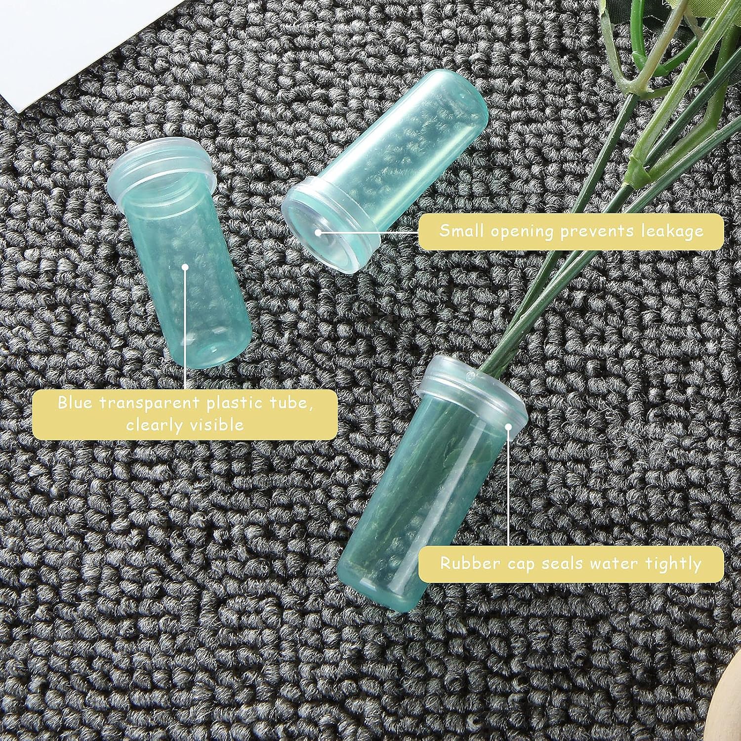 400-Pack Floral Water Tubes for Flower Arrangements, 1.6 Inch Flower Water Vials with Caps, Plastic Rose Water Tubes for Milkweed Stem Cuttings Arrangements, Blue (0.7 Inch Opening)