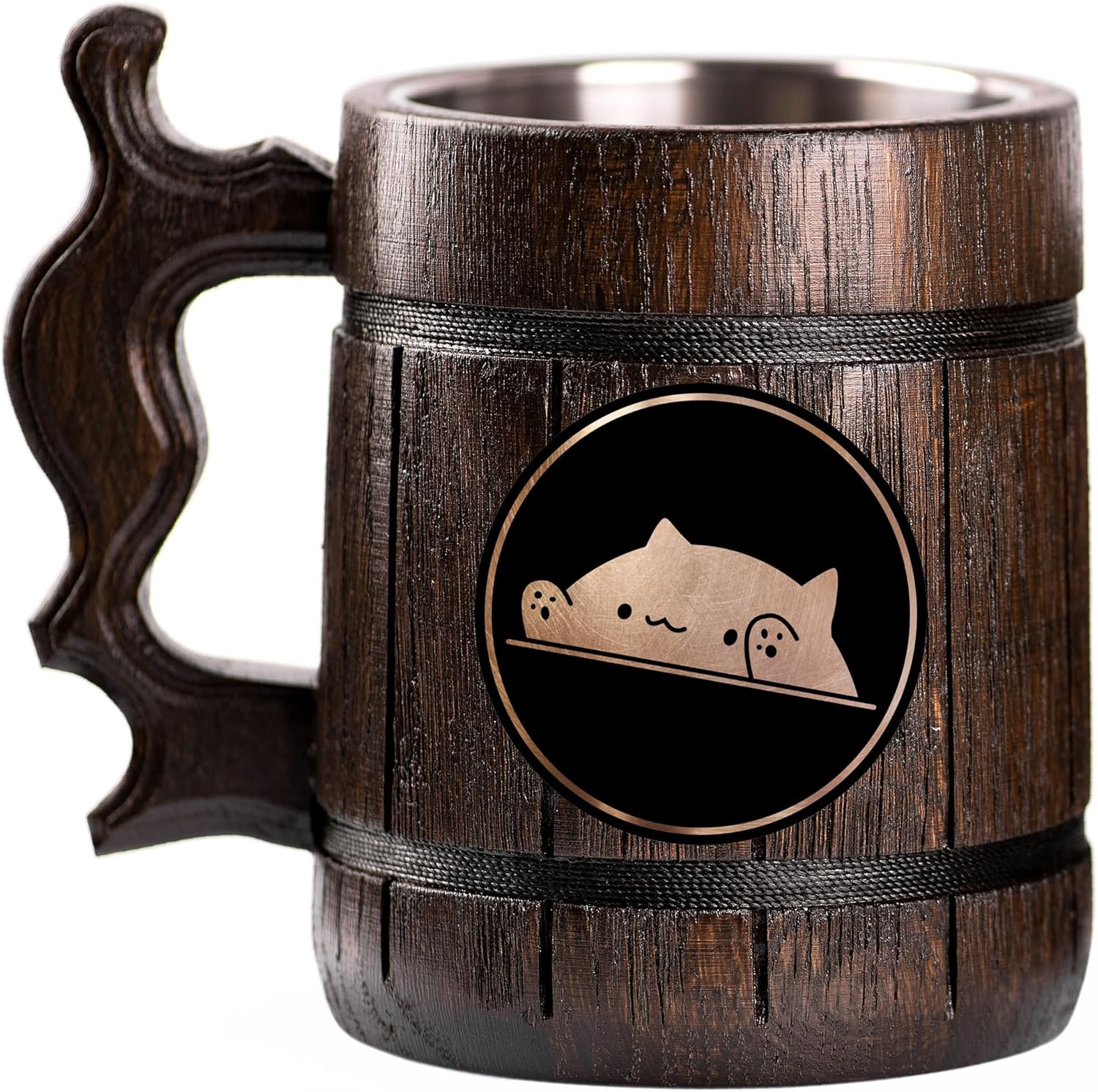 Bongo Cat Beer Mug, Personalized Stein, Wooden Tankard