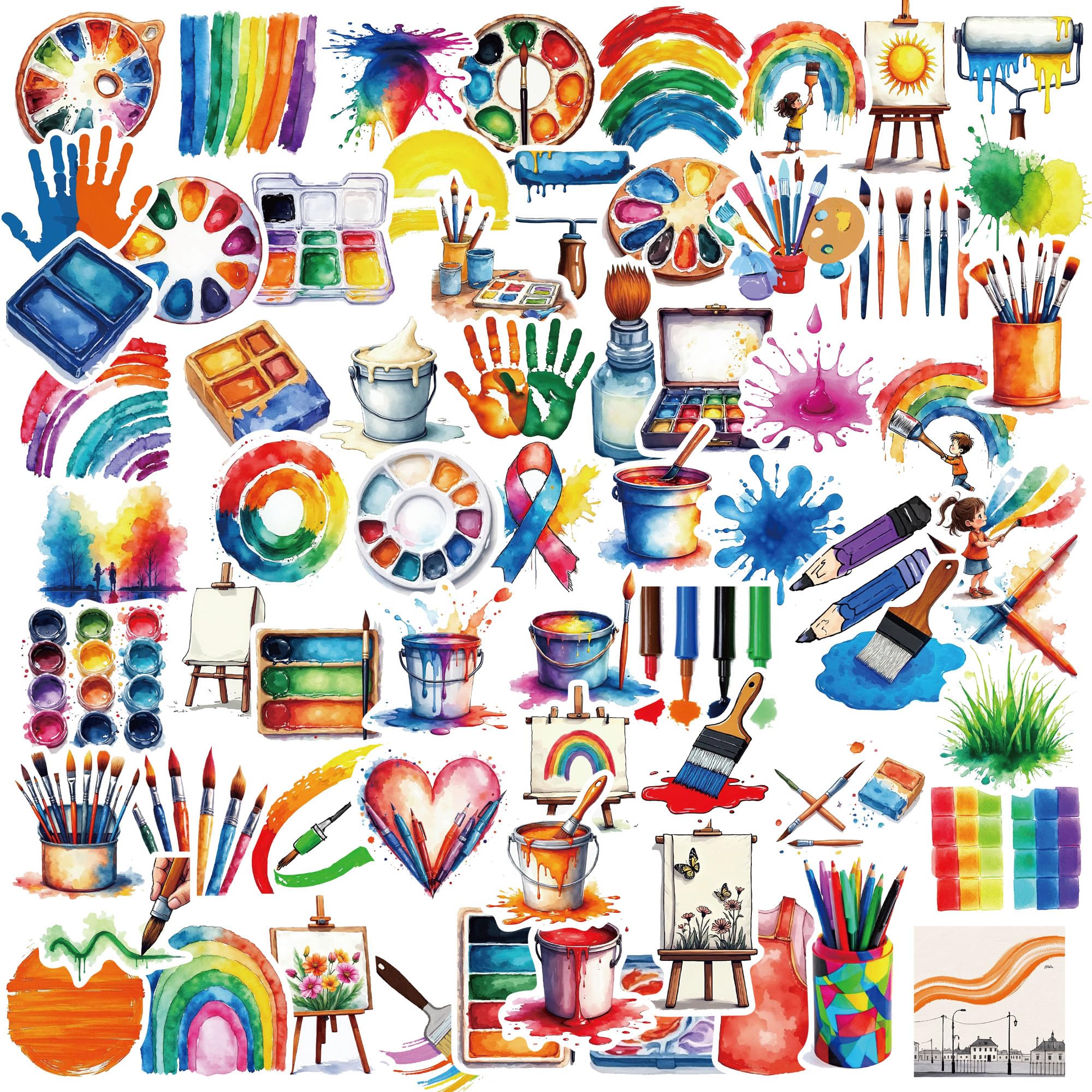 Zestaw naklejek do malowania artystycznego, 100 szt., akwarelowe naklejki do scrapbookingu, karty DIY i nagrody w klasie, nauczyciel sztuki, klasa, niezbędne materiały
