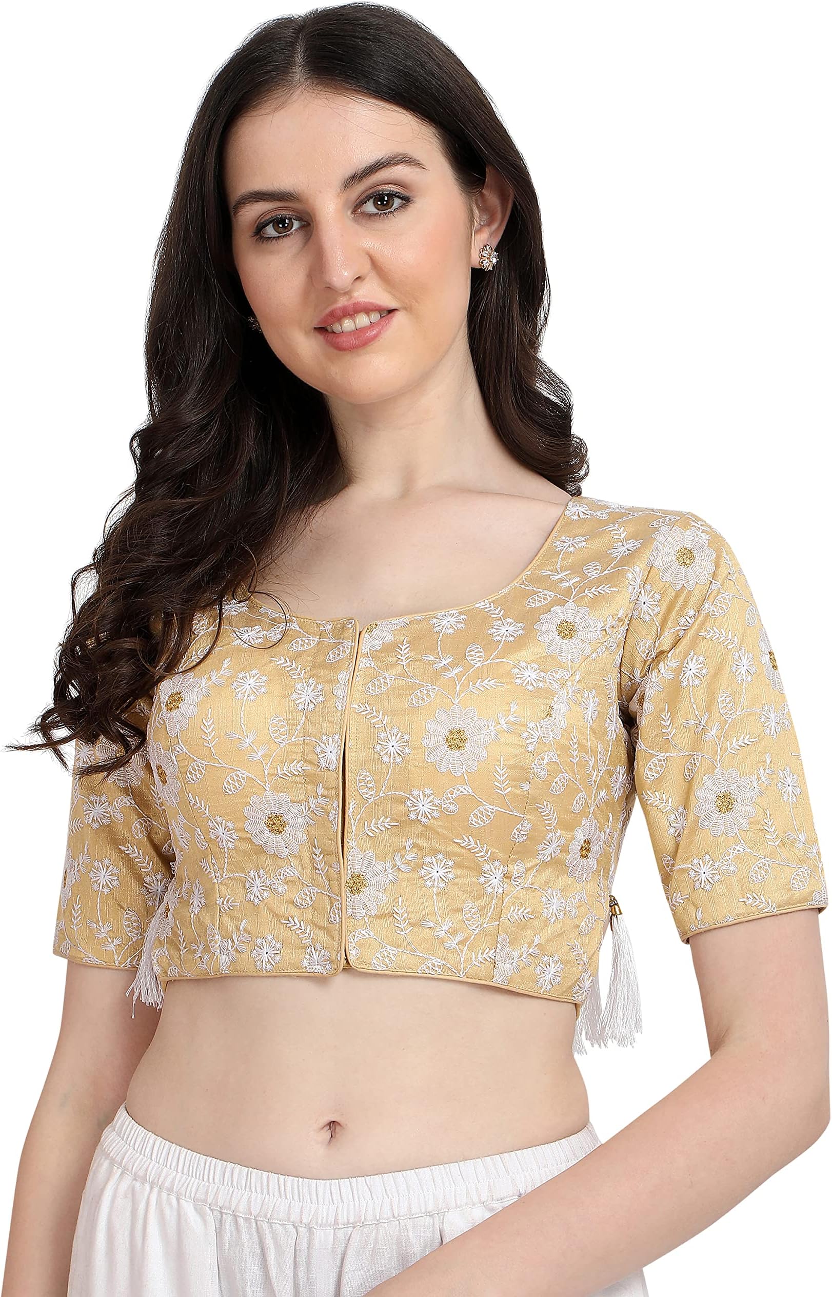 Women's Embroidered Work Phantom Silk Round Neck Blouse