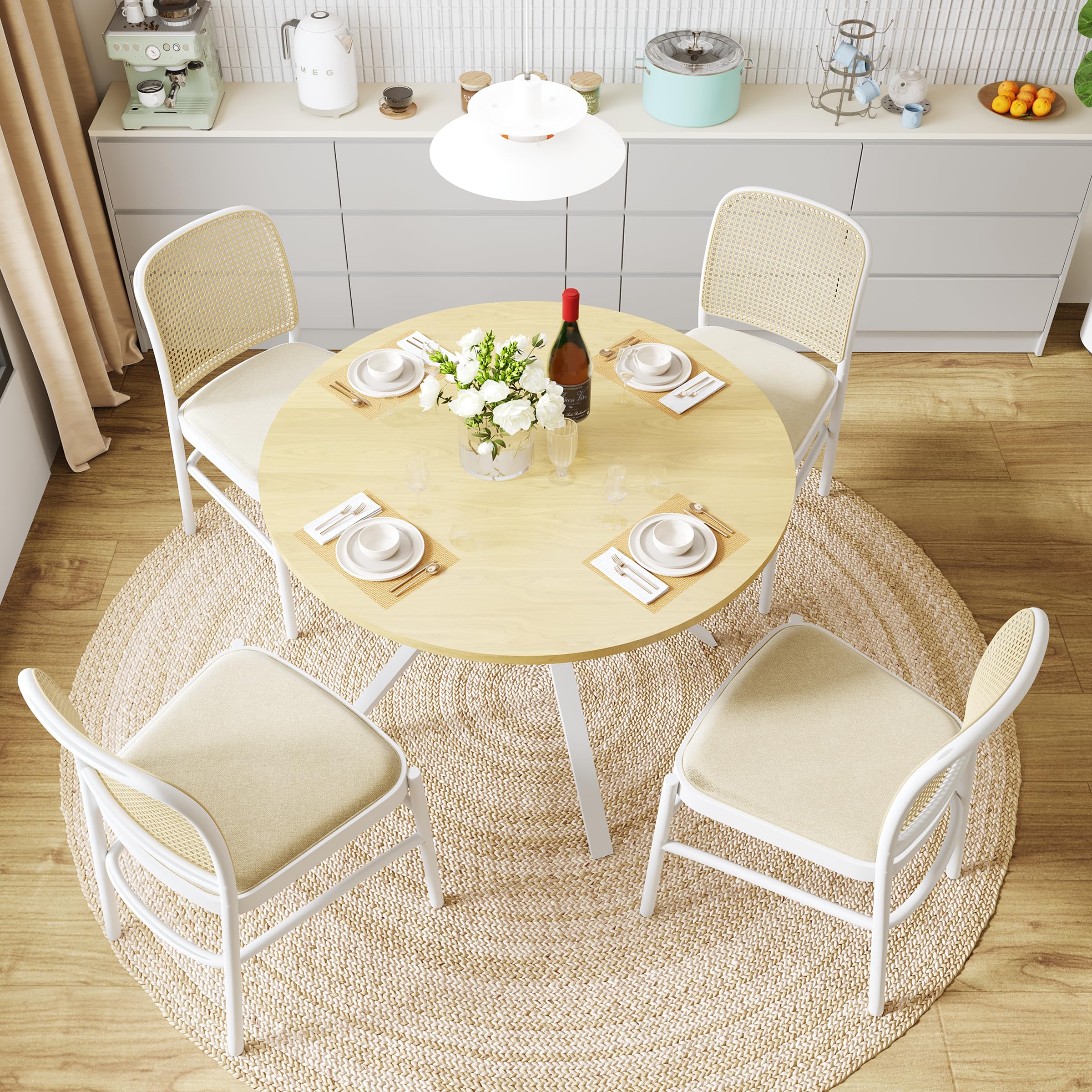 Wildhome Table de Salle à Manger, pour 2 à 4 Personnes. Table Ronde compacte en Bois (110 cm) avec Compartiments de Rangement. Convient aux Maisons, salles à Manger et Salons. Couleur Bois Naturel.