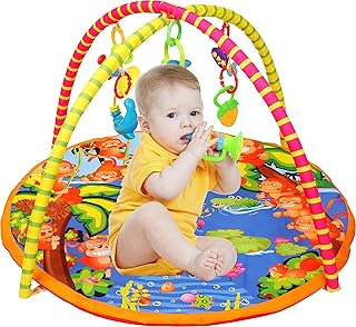 FunBlast My First Gym Baby Play Mat Activity Gym Foldable Laying Mat with Hanging Rattles, Washable Baby Play Mat Gym for ...