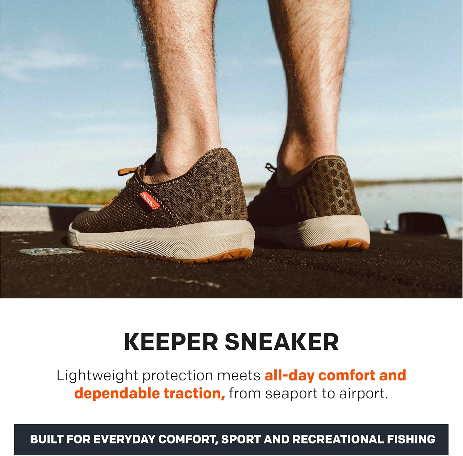 Grunden’s Keeper Sneaker - Lightweight Quick Dry Water Shoes, Breathable Mesh Upper with Rubber Toe, All Day Fishing Comfort and Support