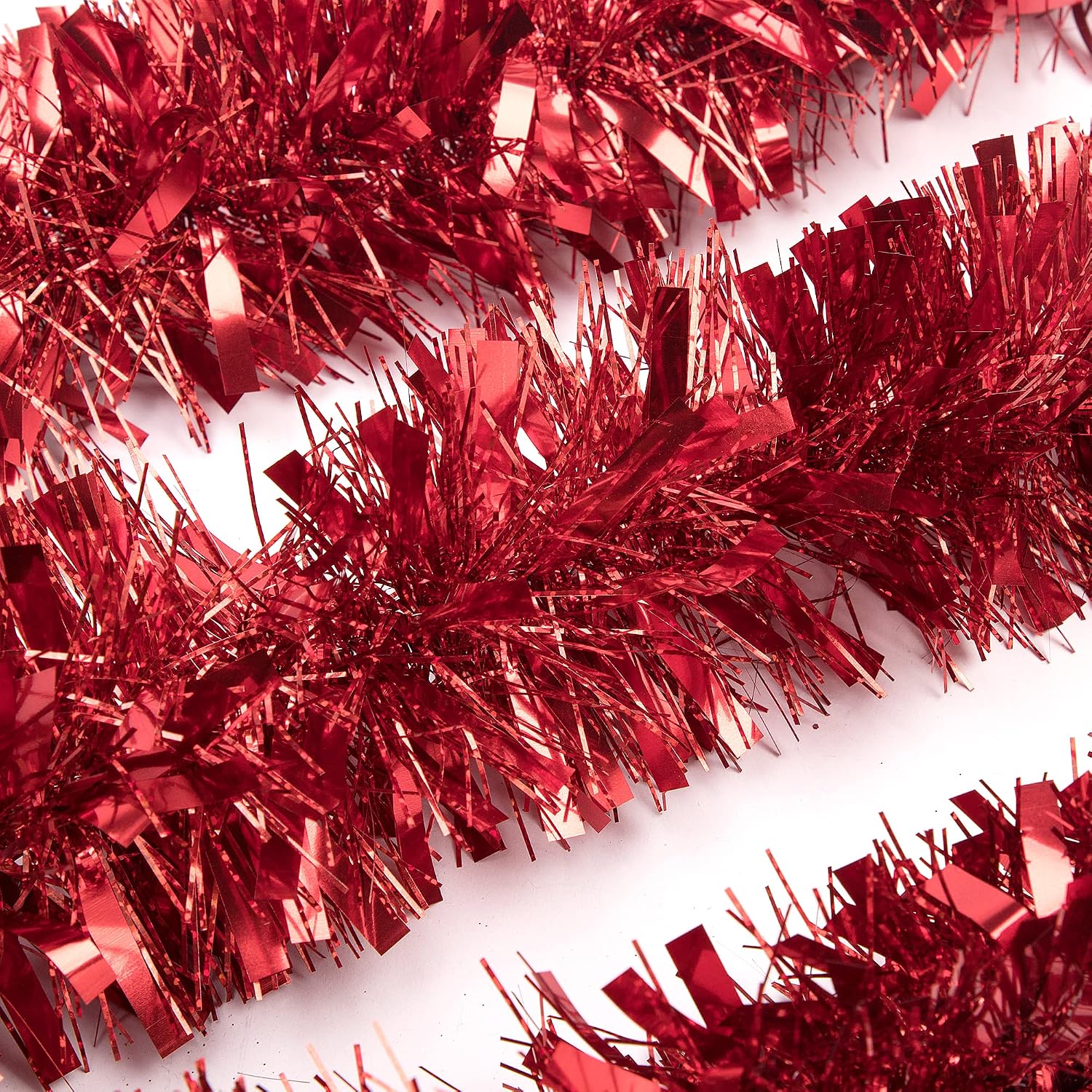 iPEGTOP 26.2ft Christmas Tinsel Garland, Classic Thick Shiny Sparkly Christmas Tree Ornaments Party Ceiling Hanging Decorations with Colorful Reflections Shiny Filament - Red